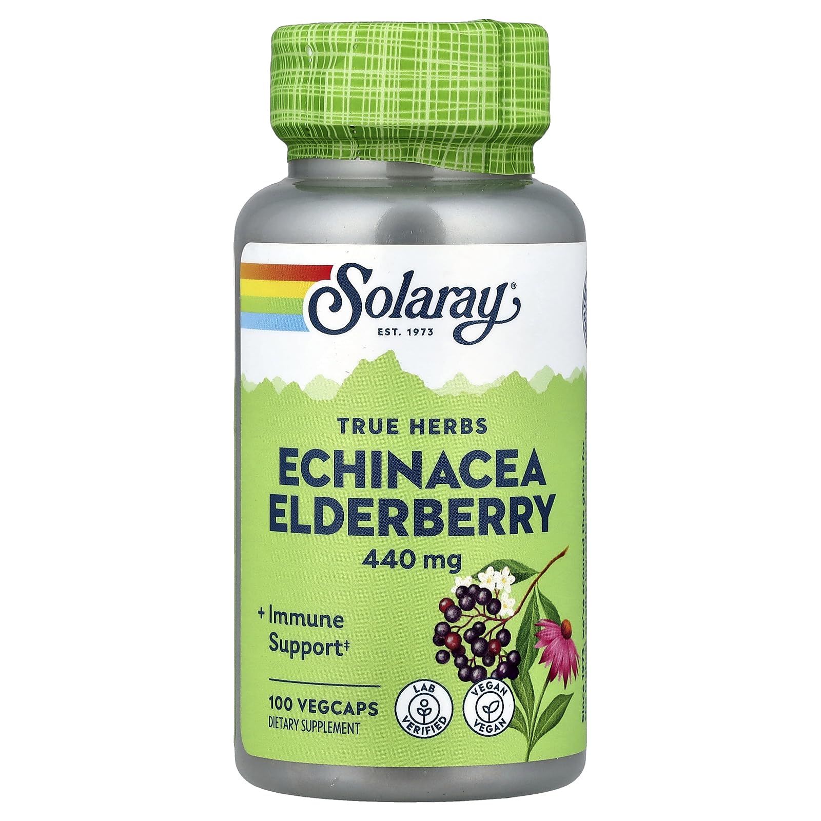 SOLARAY Echinacea and Elderberry Supplement Capsules, 100 Capsules