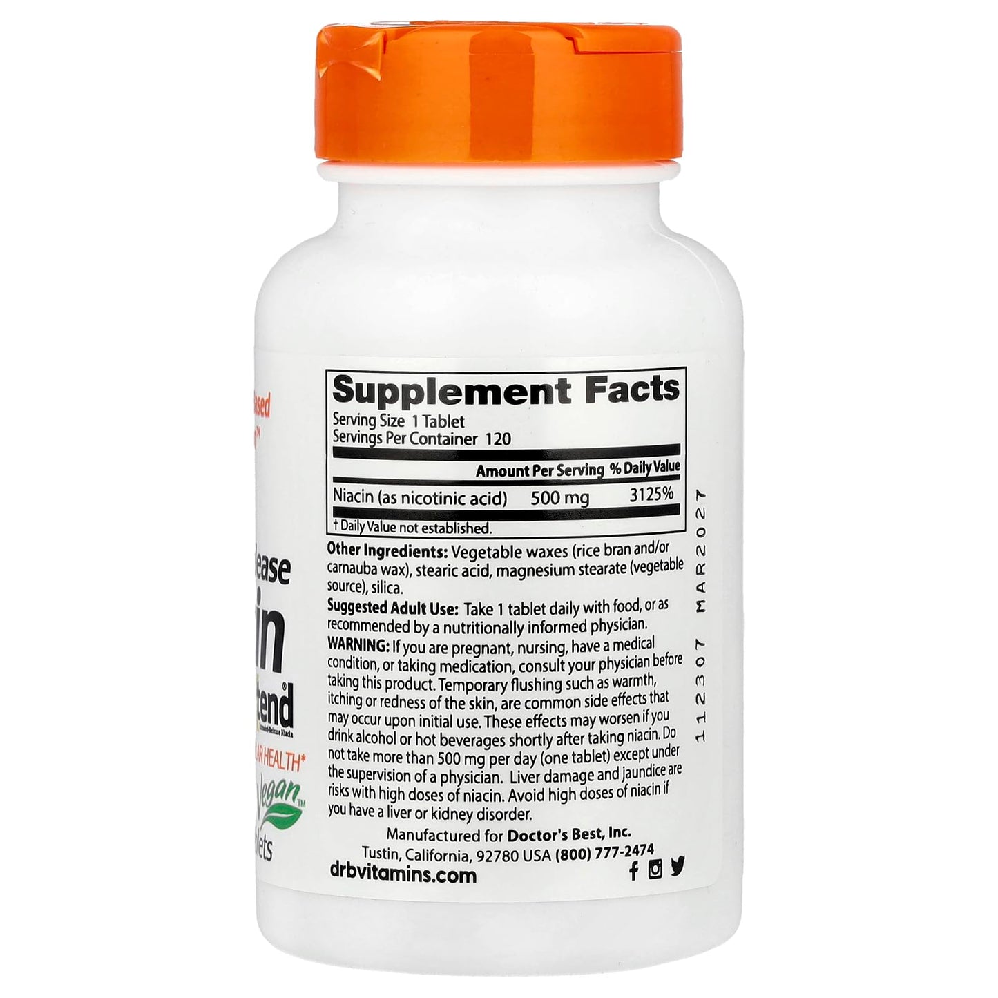 Doctor's Best Real Niacin Extended Release 500 mg Tablet, 120 Count