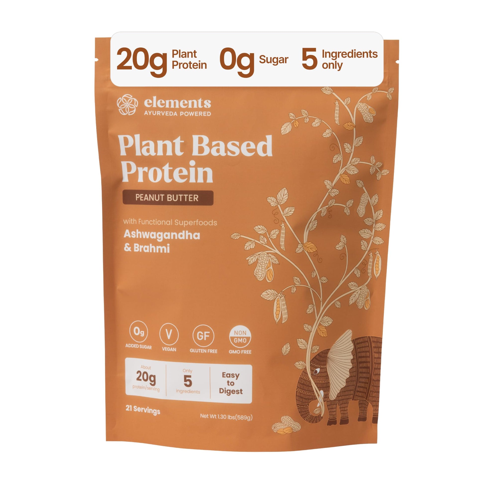 Elements Peanut Butter Plant Protein Powder, 20 Servings