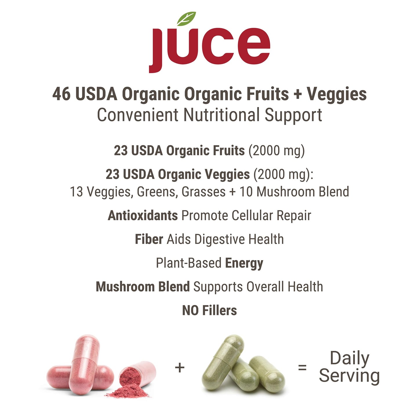 Terra Kai Organics Juce Original Formula Organic Super Fruit & Veggies Supplement Reds & Greens Superfood Capsules, 180 Capsules