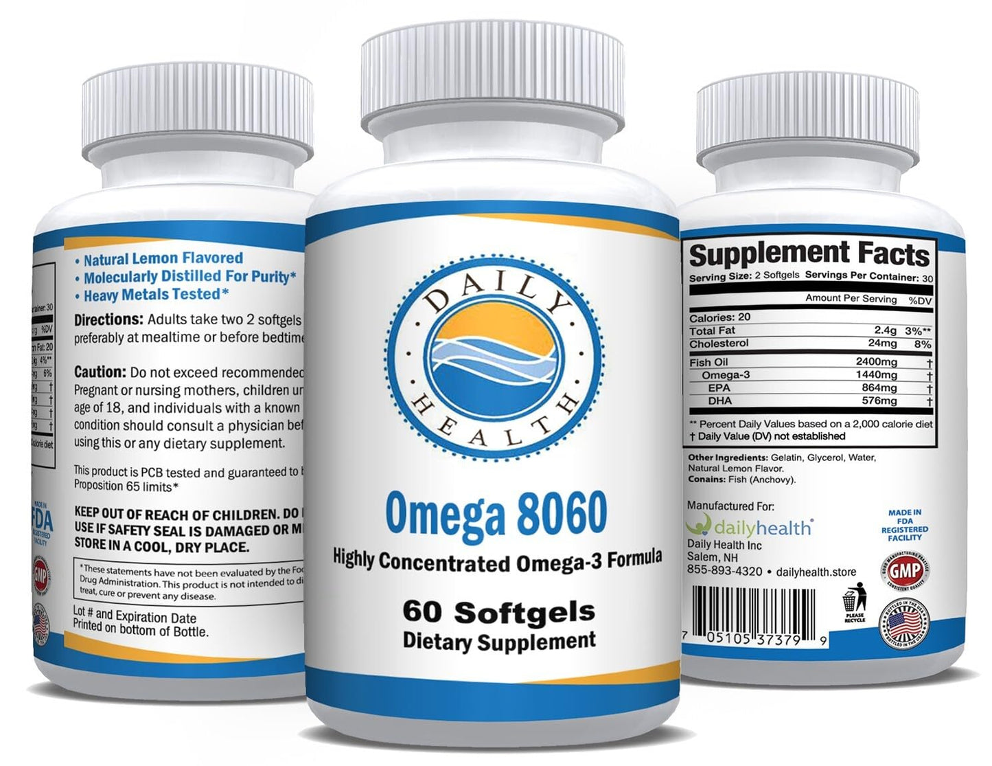 Daily Health Omega 8060 2400mg Omega 3 Fish Oil Joint Health Supplement Capsules, 360 Capsules