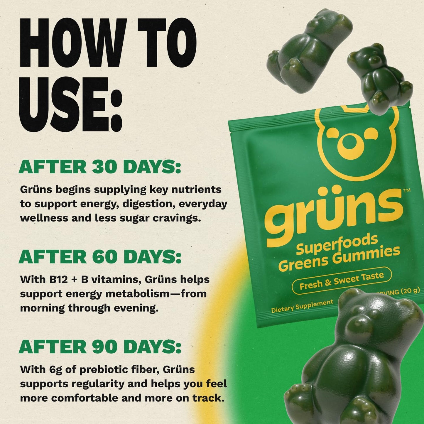 Grüns Adult Super Greens Multivitamin Gummies, 28 Count
