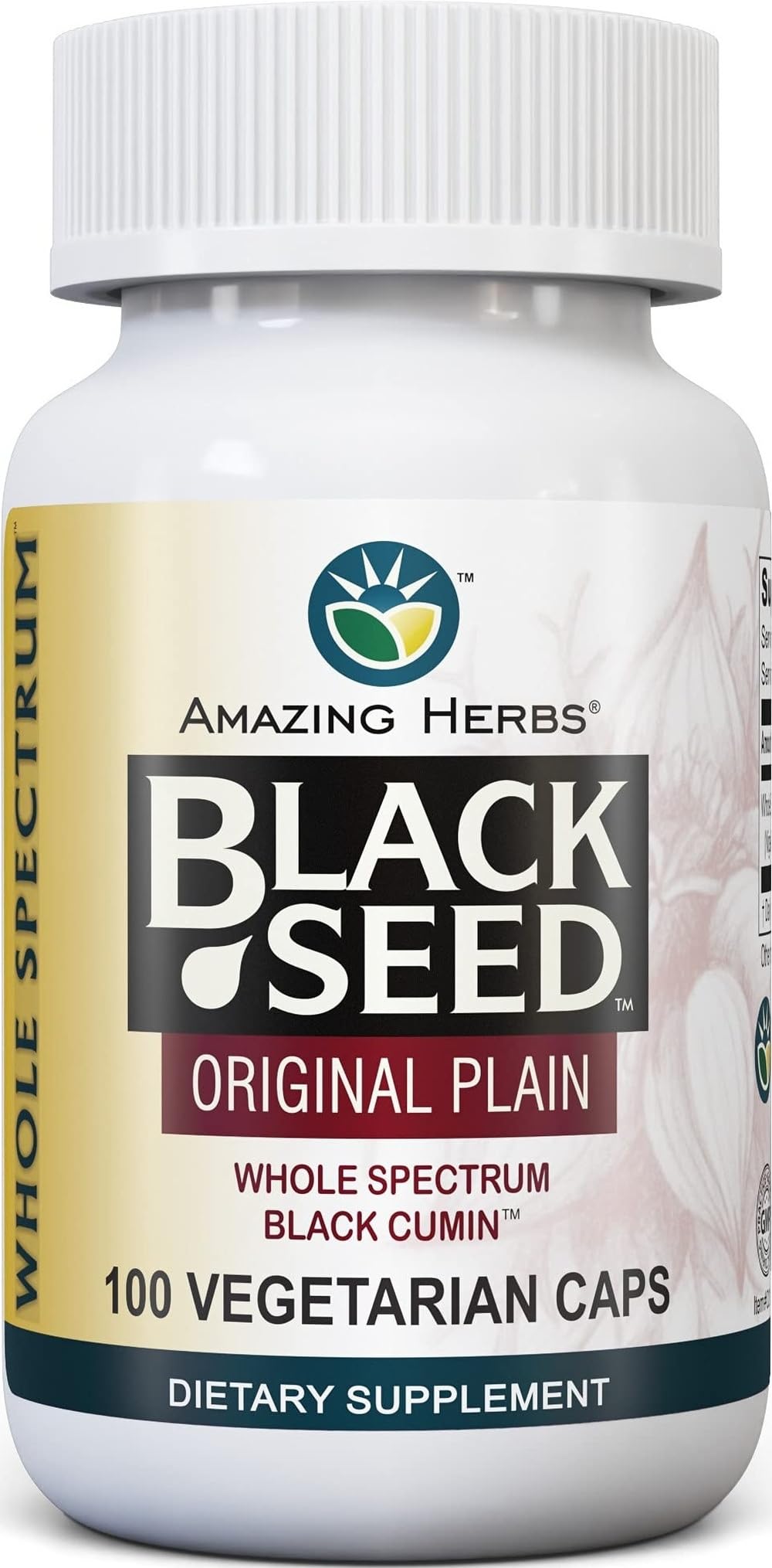 Amazing Herbs Whole Spectrum Black Seed Oil Capsules - 100 Count, 475mg