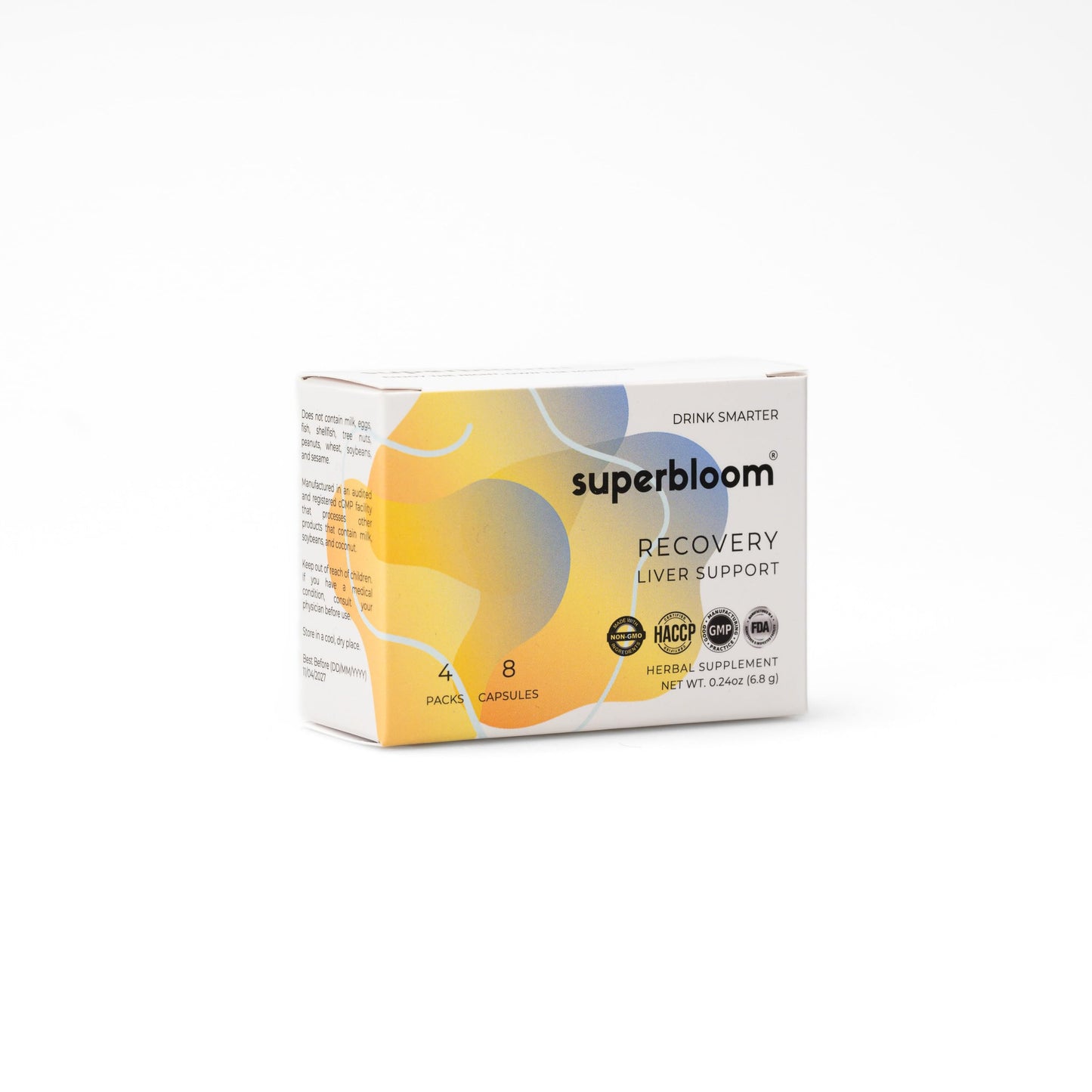 superbloom Recovery Liver Support Liver Detox with DHM, Turmeric, Milk Thistle Capsules, 8 Count