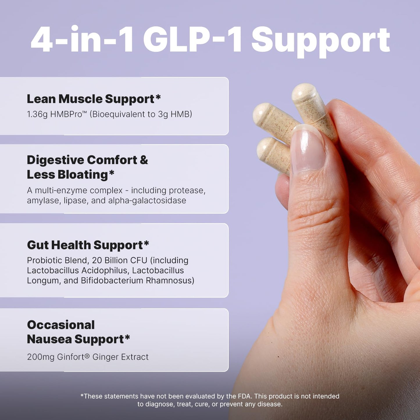 AONIC GLP-1 Companion Supplement HMBPro™ to Support Maintenance of Lean Muscle, Probiotic and Enzyme Blend to Support Digestion, Ginger Extract to Help Reduce Nausea and Bloating, 90 CAPSULES