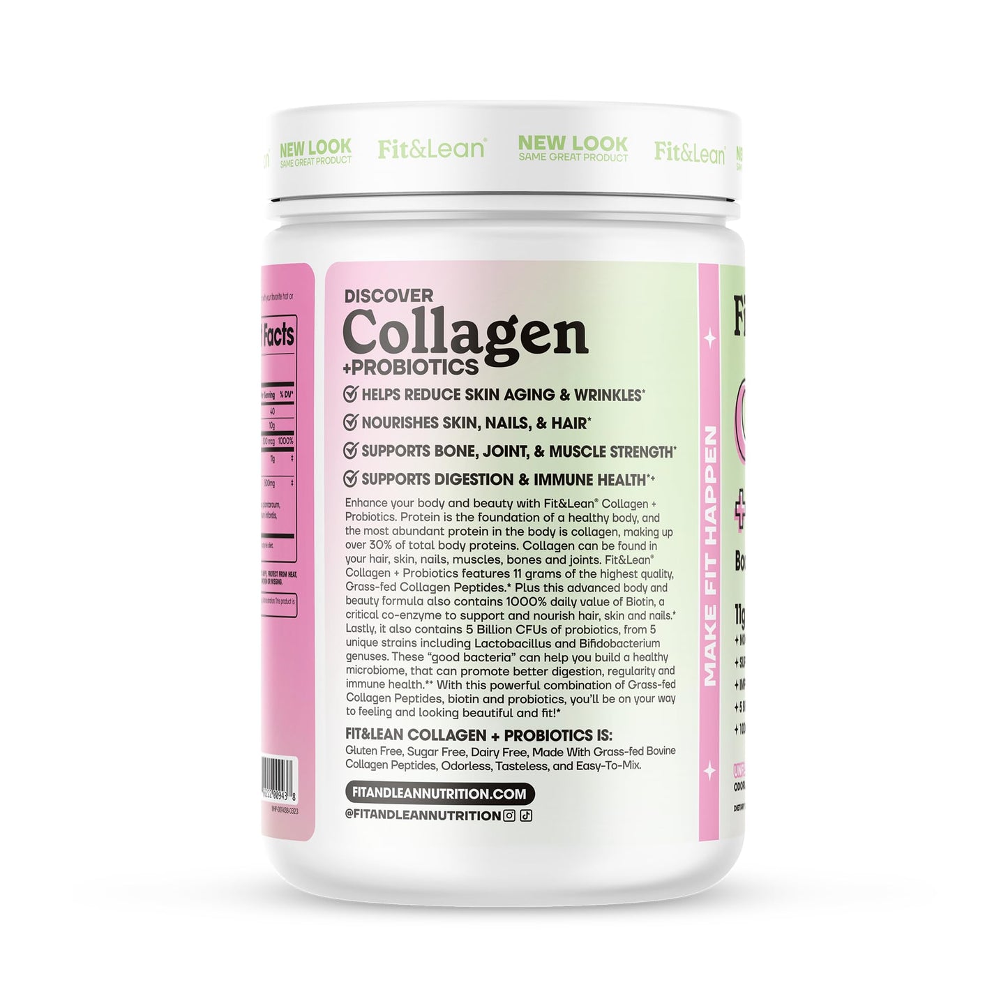 Fit & Lean Collagen + Probiotics, Peptide Powder 12.64 Ounce