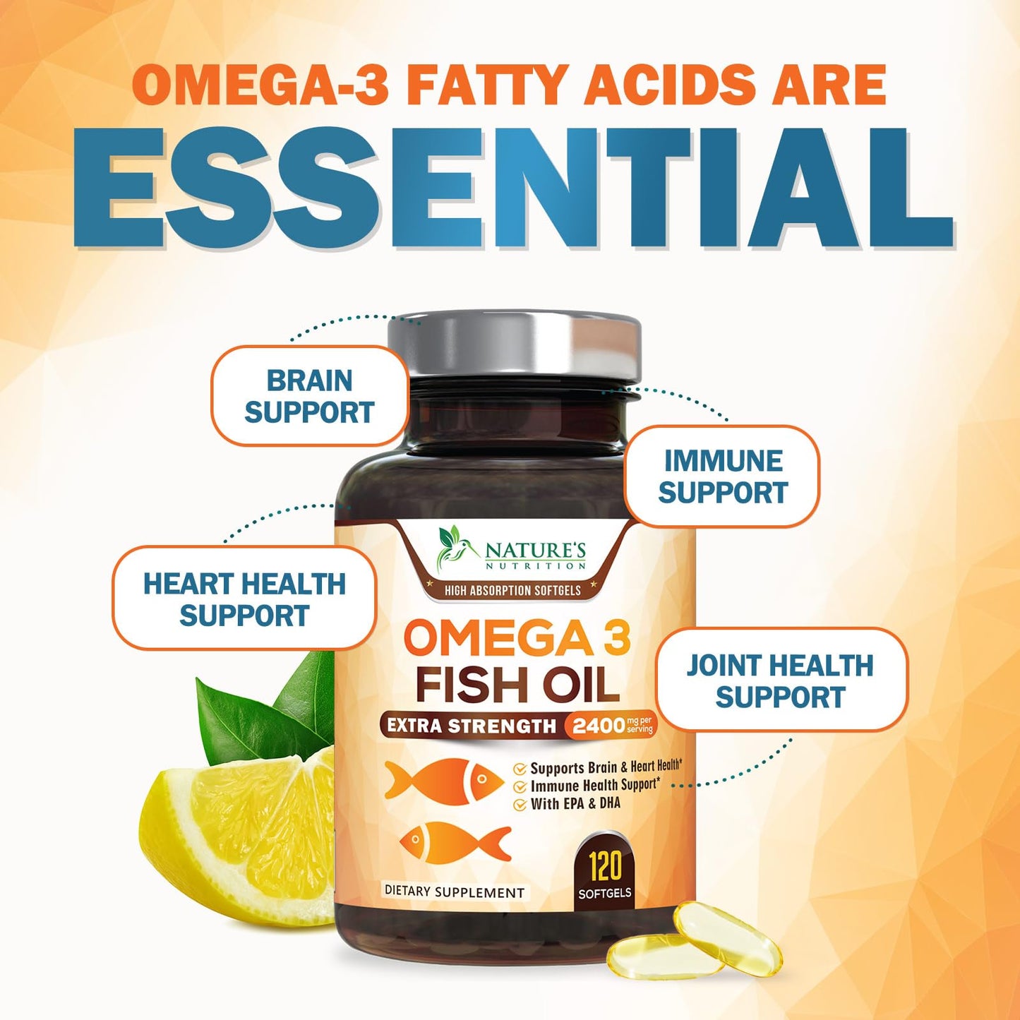 Nature's Nutrition Omega 3 Fish Oil Supplements Softgels 120