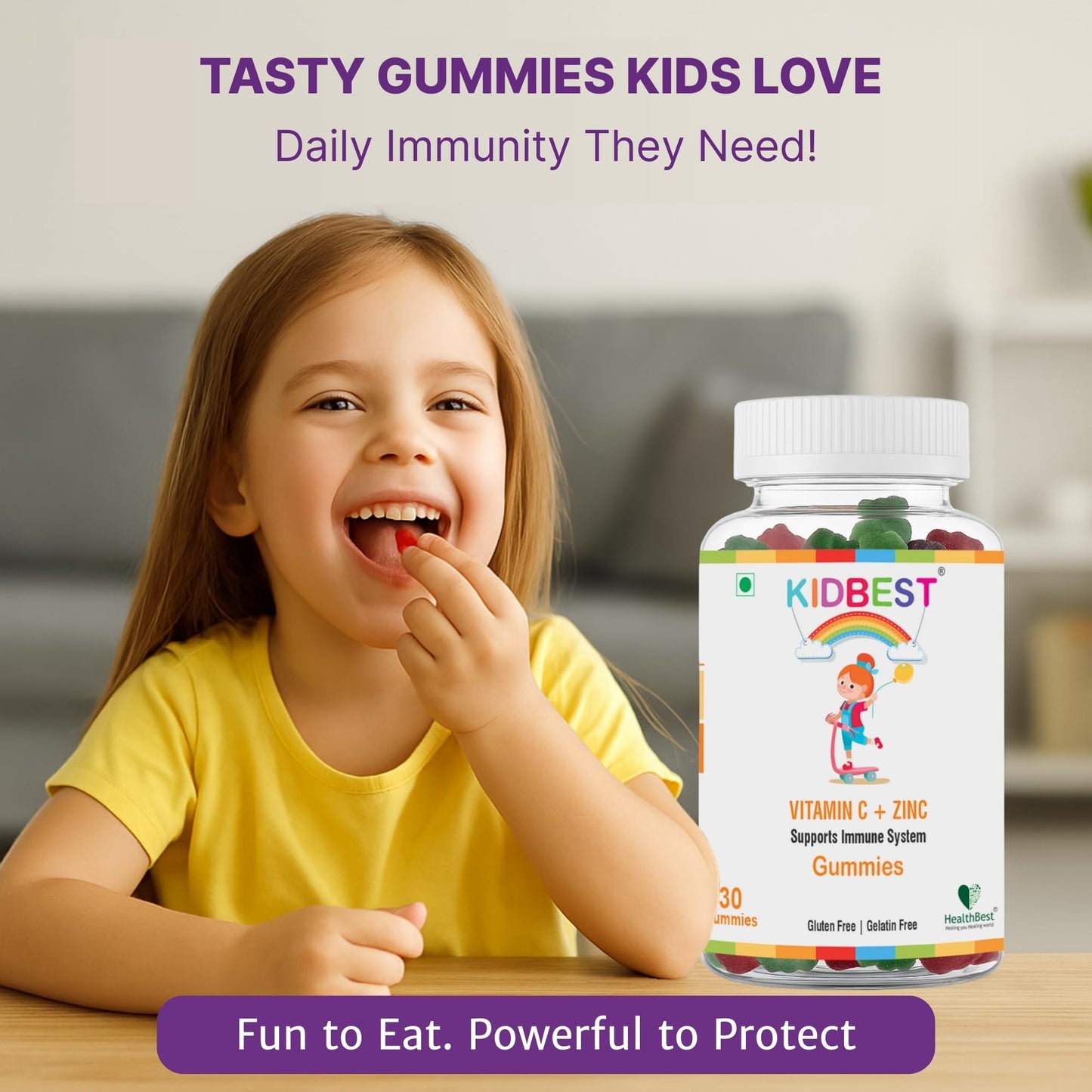 HealthBest Kidbest Vitamin C + Zinc Gummies, 30 Gummies