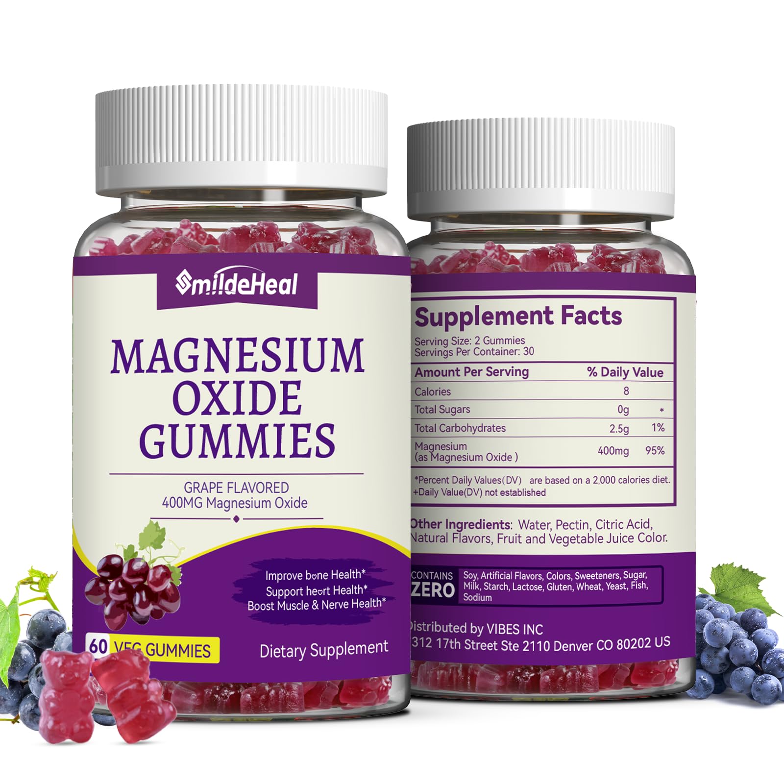 SmildeHeal Magnesium Oxide Gummies 400mg, 120 Gummies