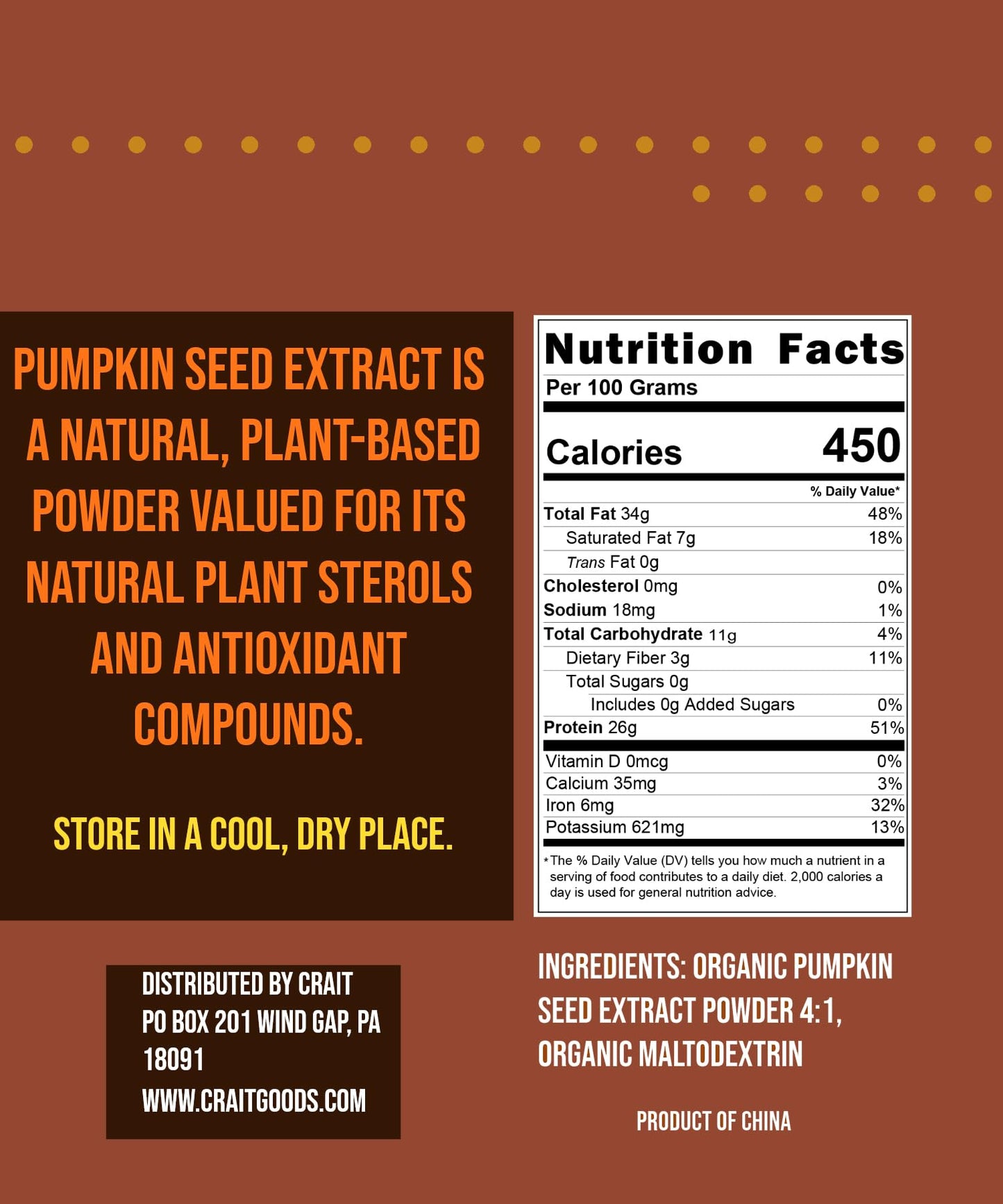 Crait Pumpkin Seed Extract Powder 4:1 Concentration, Powder, 4 Ounce