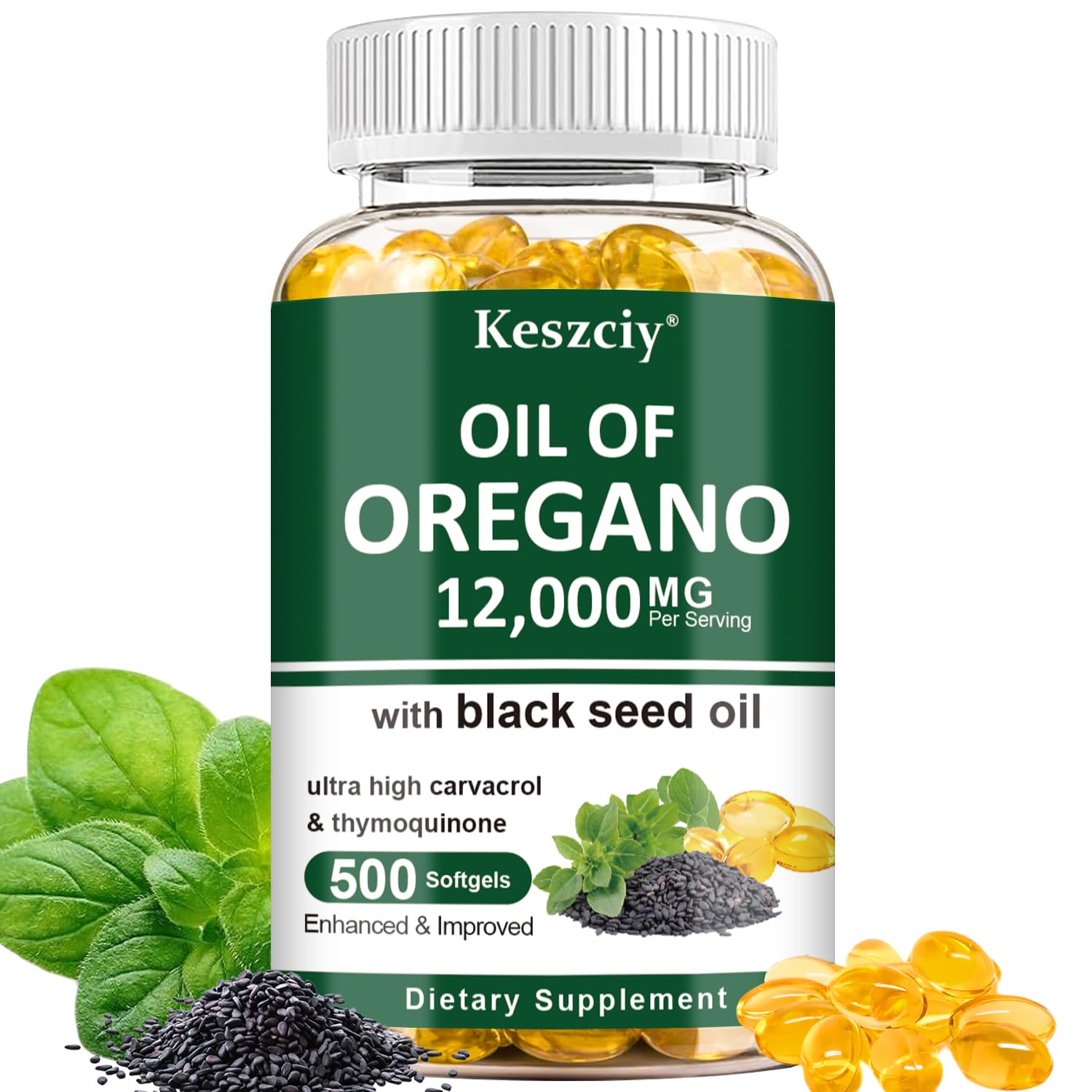 Keszciy Oil of Oregano with Black Seed Oil Softgels, 500 Softgels