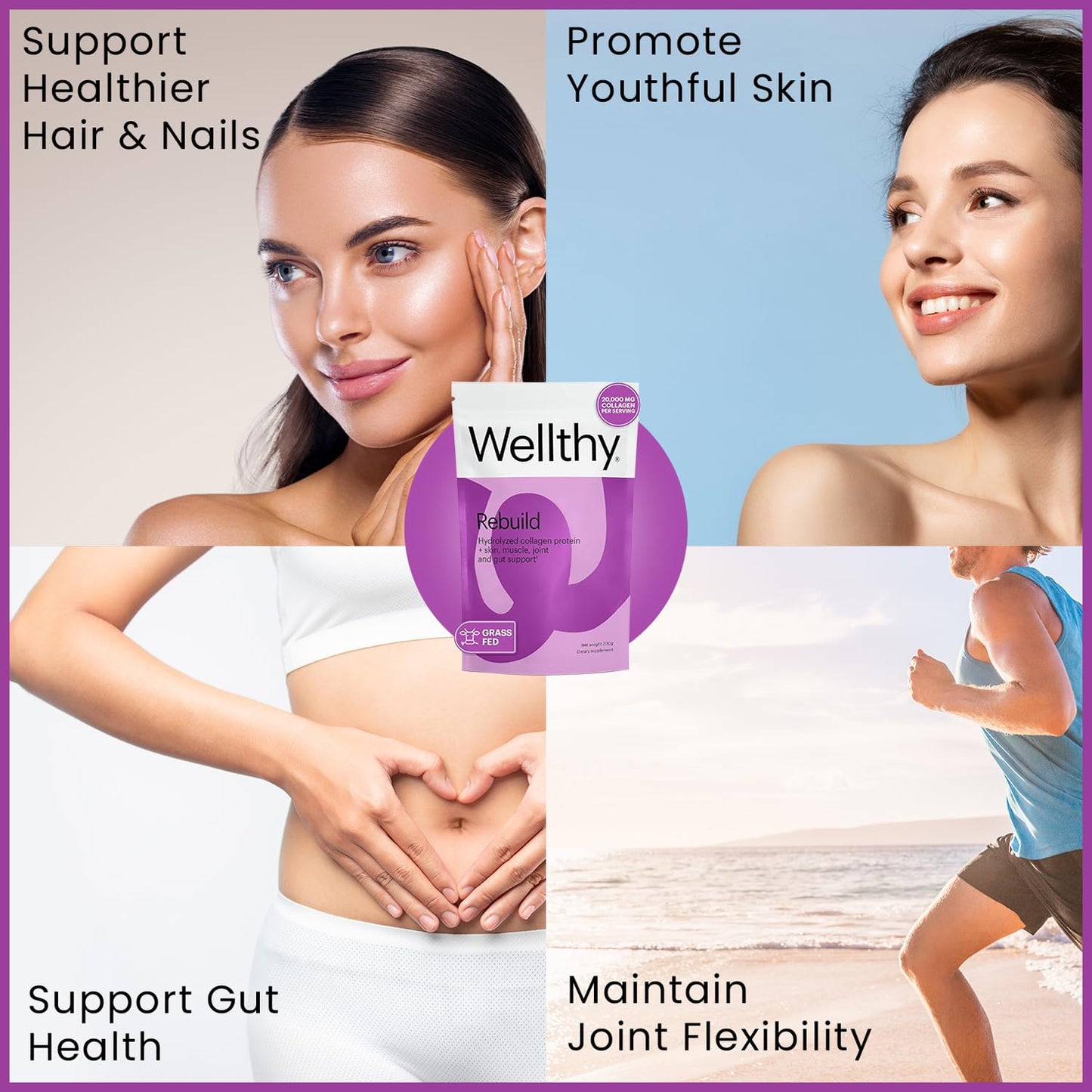 Wellthy Collagen Peptides Protein Powder, 10.58 oz, Unflavored