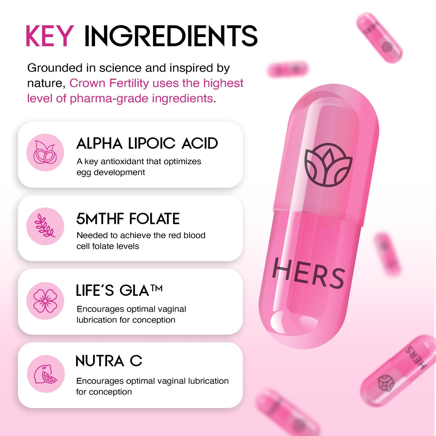 Crown Fertility Pro Hers Fertility Supplements for Women Capsules, 120 Count