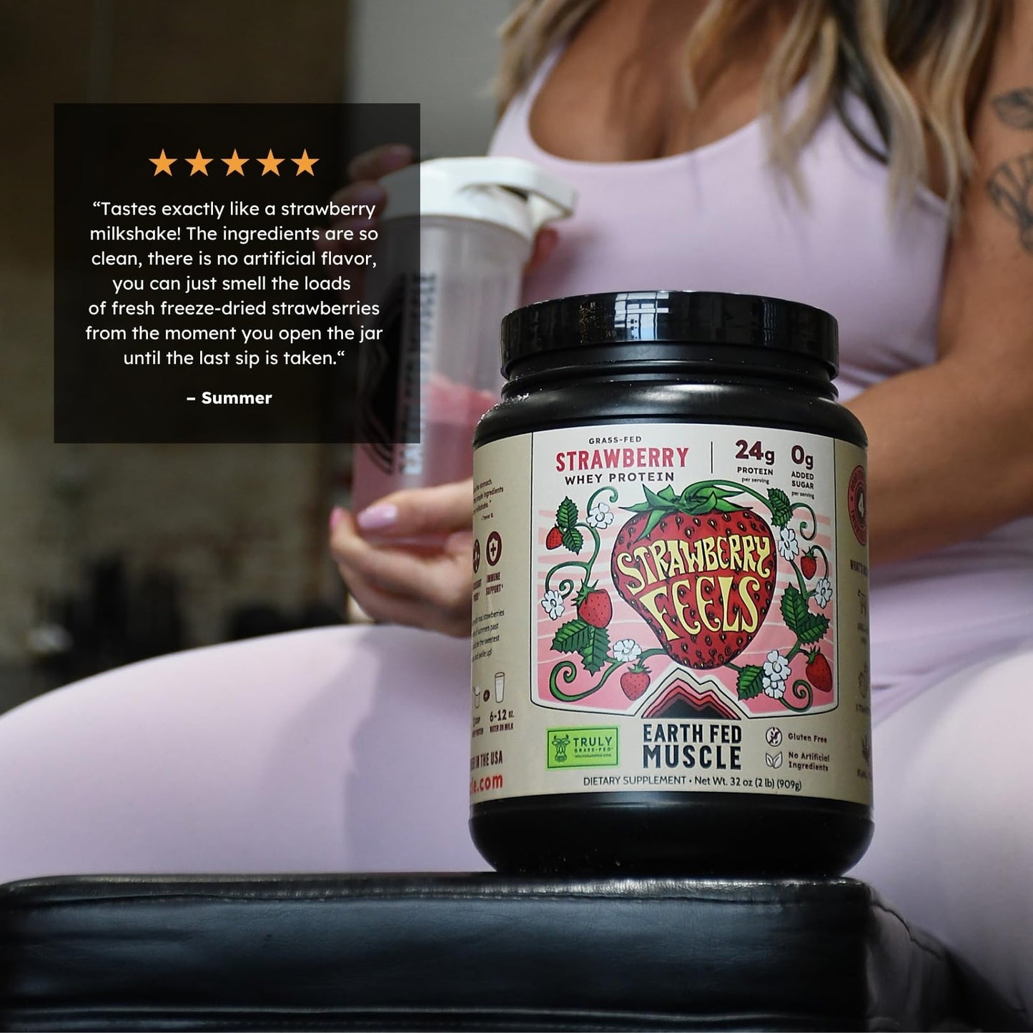 Earth Fed Muscle Strawberry Feels Forever Irish Grass Fed Whey Protein Isolate Powder, 32 Servings