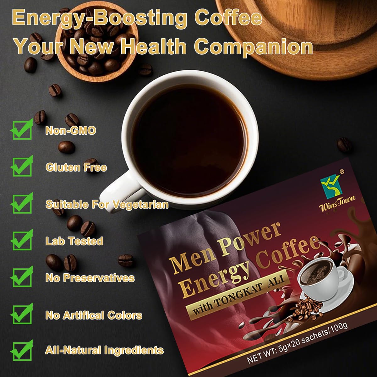 FARWIX Maca Coffee for Men Herbal Energy Coffee with Tongkat Ali Powder, 4 Ounce