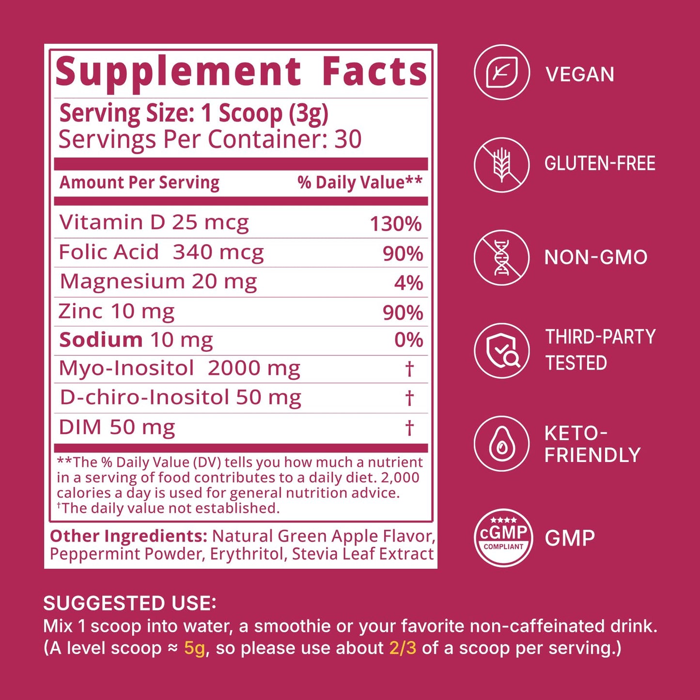 FORTILUME Myo & D-Chiro Inositol Powder 40:1 Ratio Apple, 3.17
