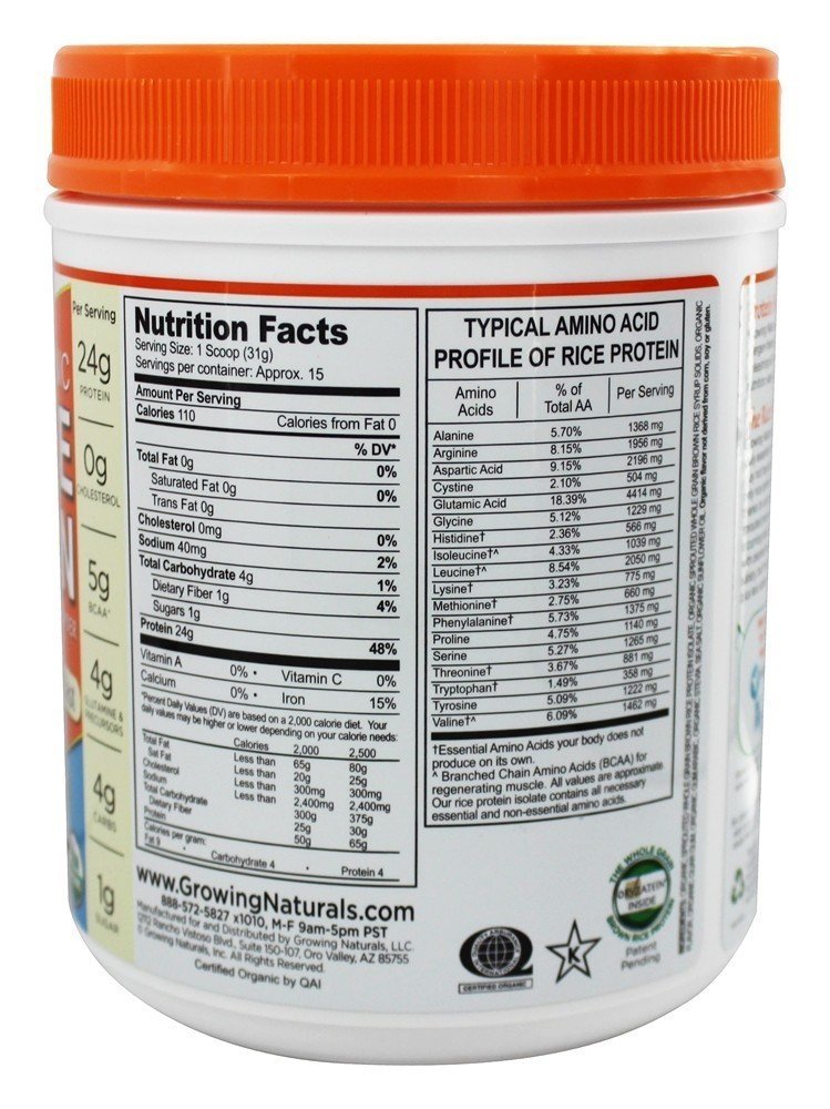 Growing Naturals Protein Rice Powder Vanilla Organic, 17 Servings