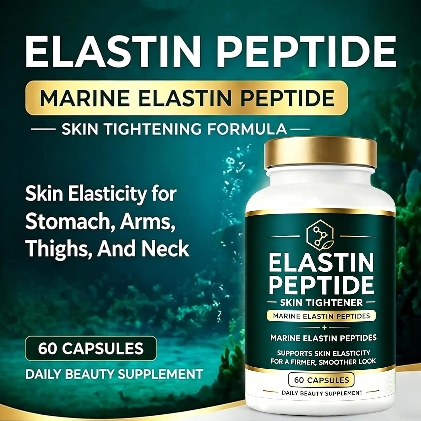 Keikeyo Elastin Peptides Marine Elastin Peptide Skin Tightening Formula from Wild-Caught Fish, Rebuilds Snap-Back, Firms from Within Capsule, 1 Count