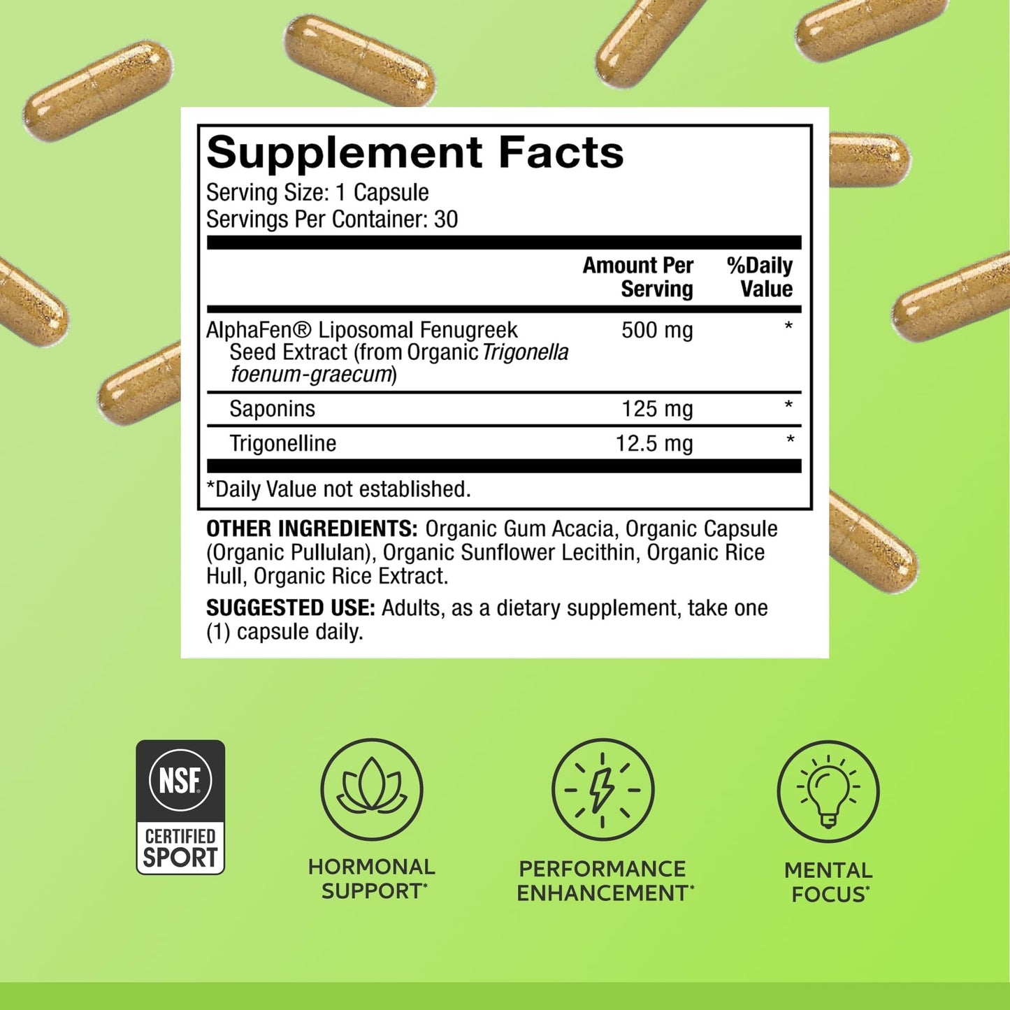 Dr. Mercola Pure Power Testosterone Support Liposomal Fenugreek, 500 mg, 30 Capsules
