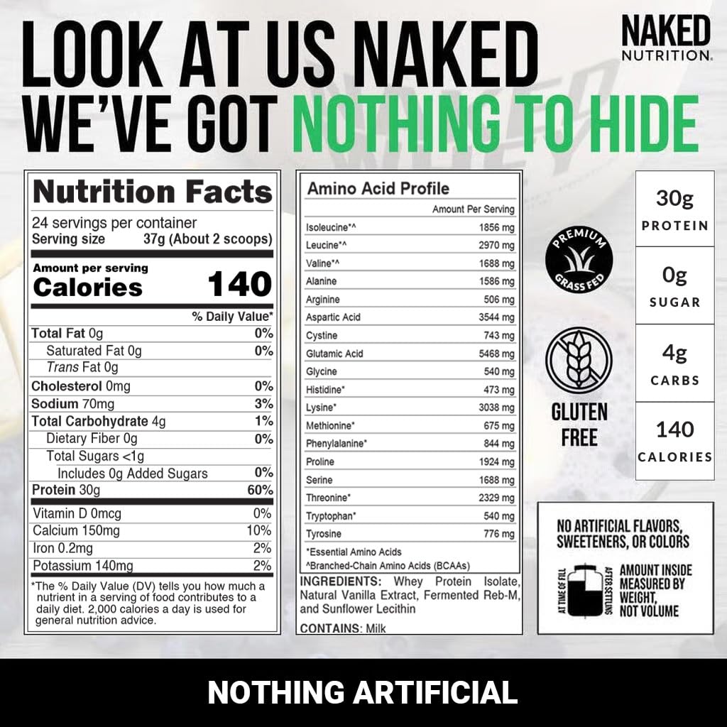NAKED Vanilla Whey Isolate Protein Powder, 32 oz