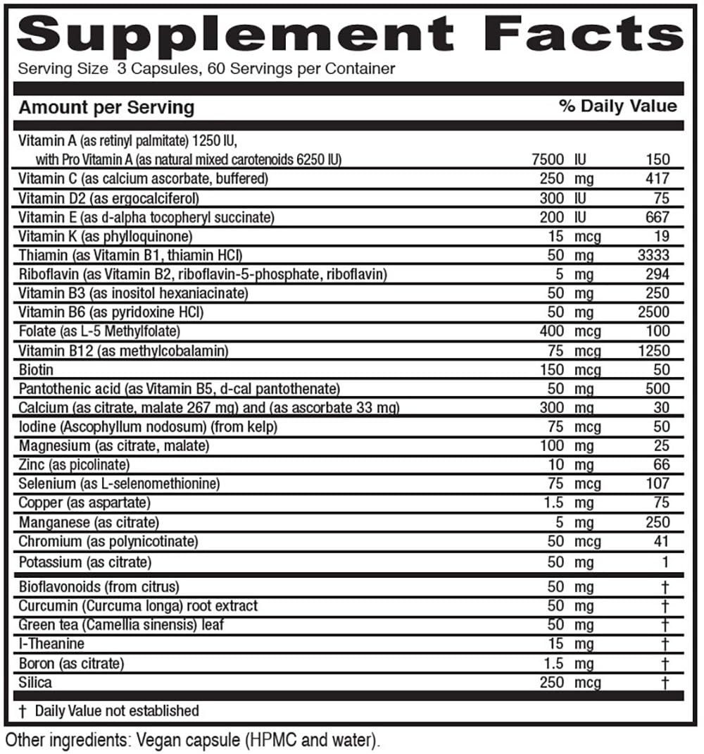 Vitanica Mid-Life Symmetry, 50-65 High Potency Multivitamin and Mineral, Vegan Capsules, 180 Count