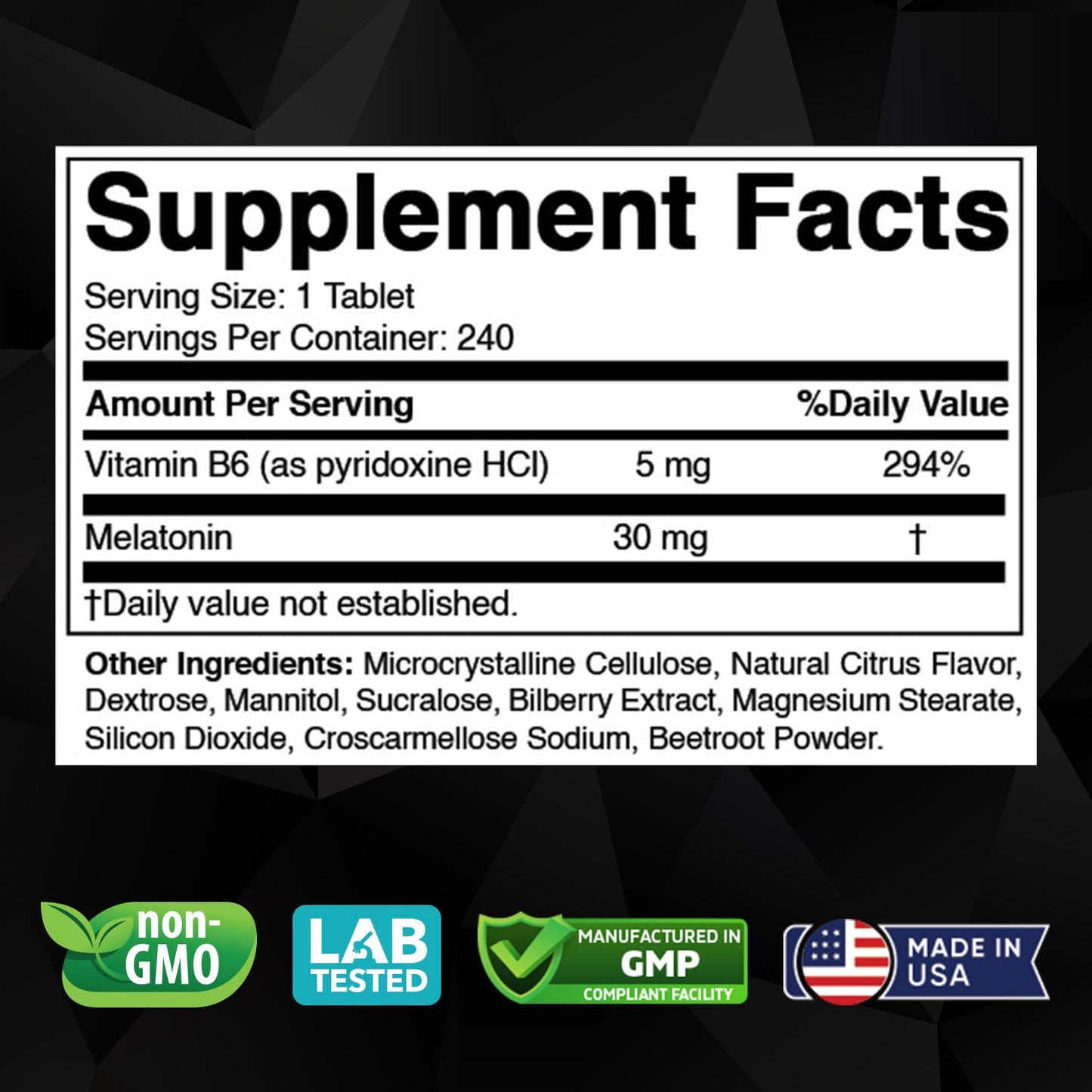 Vitabod Melatonin 30 mg with Vitamin B6 240 Tablets