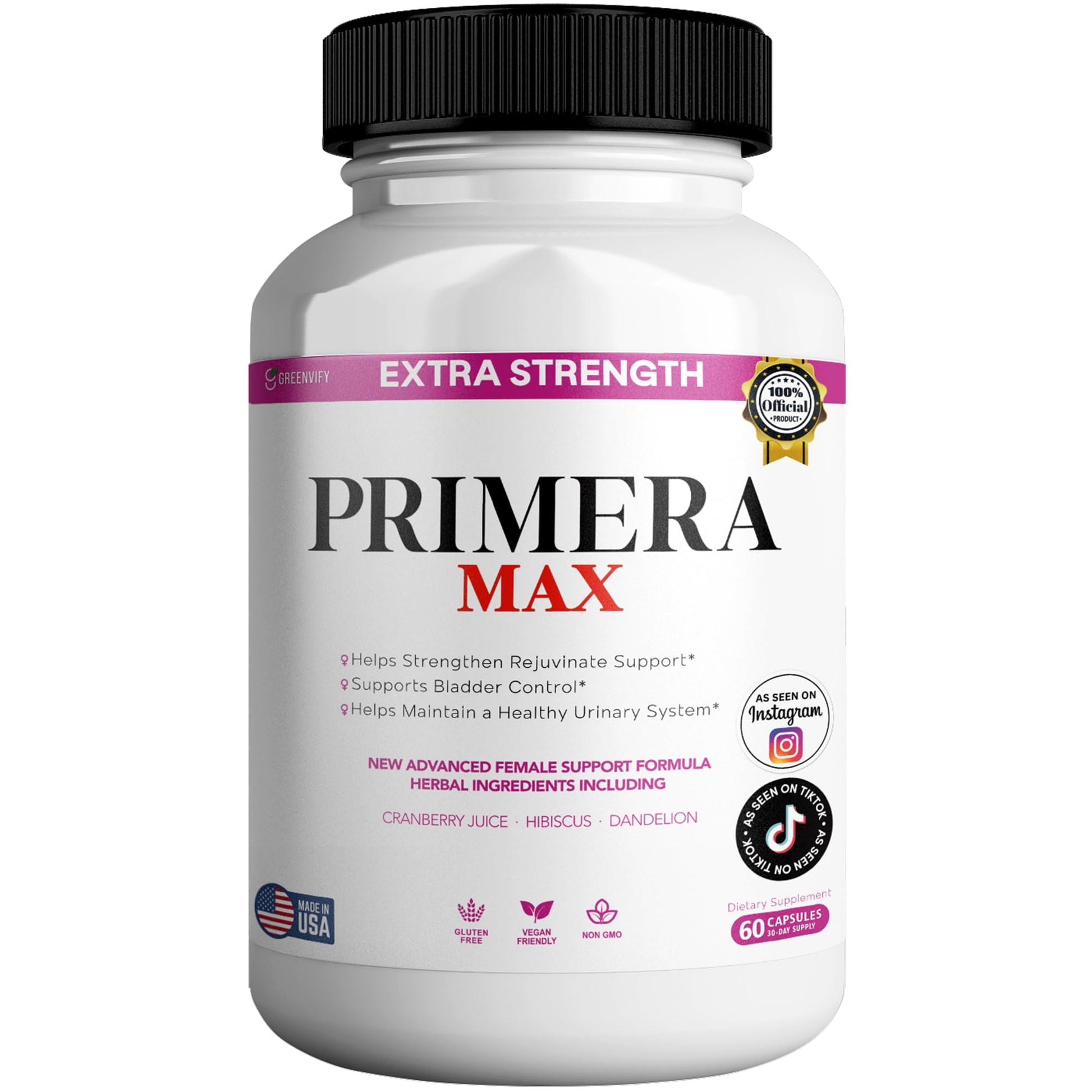 GREENVIFY Primera Max Extra Strength Female Support Capsules, 60 Count