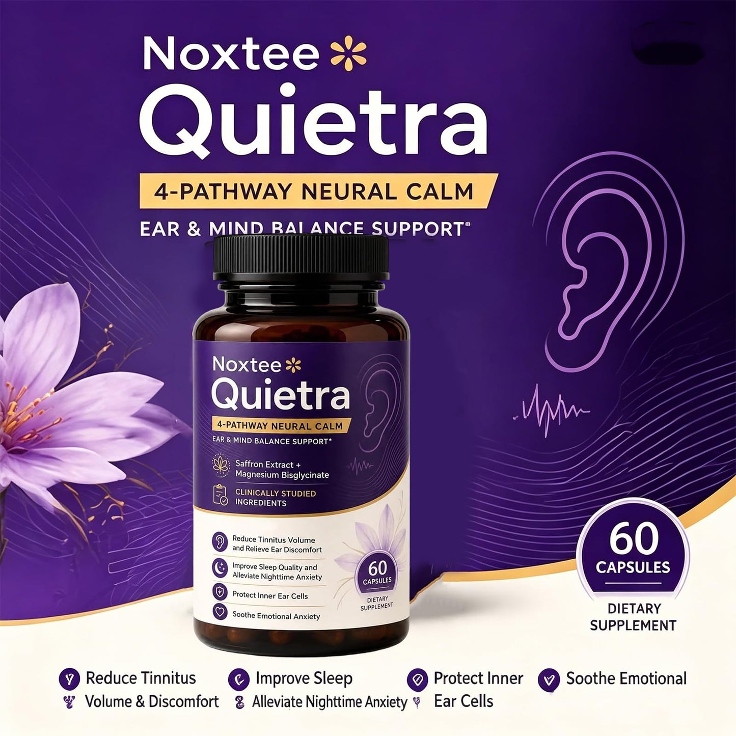 HER+ Cyperus Noxtee Quietra for Ear Health Support Capsule 60 Count