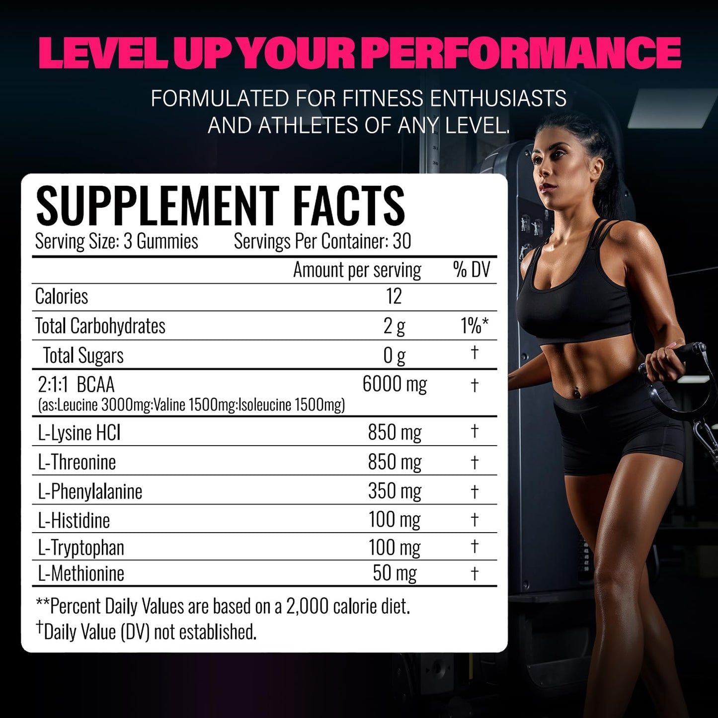 AMZXO EAA Gummies 2:1:1 BCAA Formula (8300mg), Raspberry Flavor, 90 Count