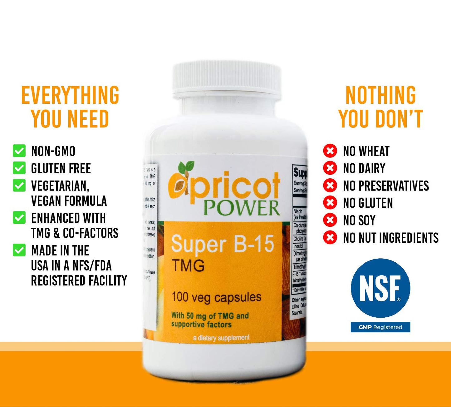 Apricot Power Super B-15 Non Toxic Pangamic Acid - Health Oxygen Levels & Energy Capsules, 100 Count