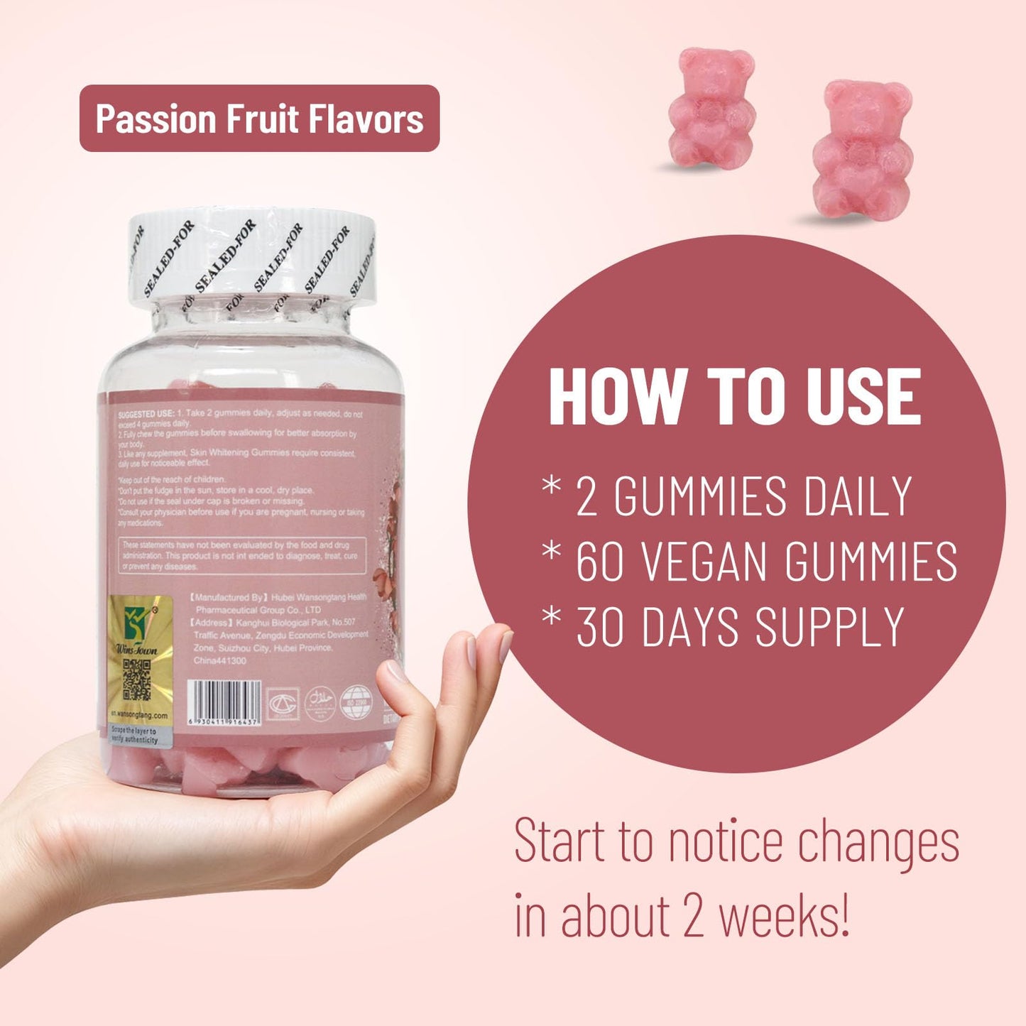 Wins Town Skin Whitening Gummies Beauty & Antioxidant 60 Count
