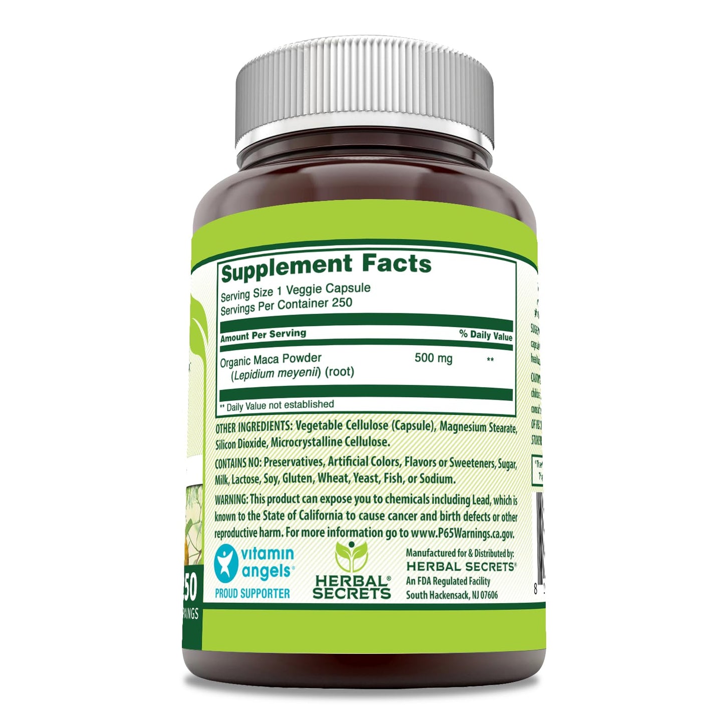 Herbal Secrets Maca 500mg Capsules, 250 Count