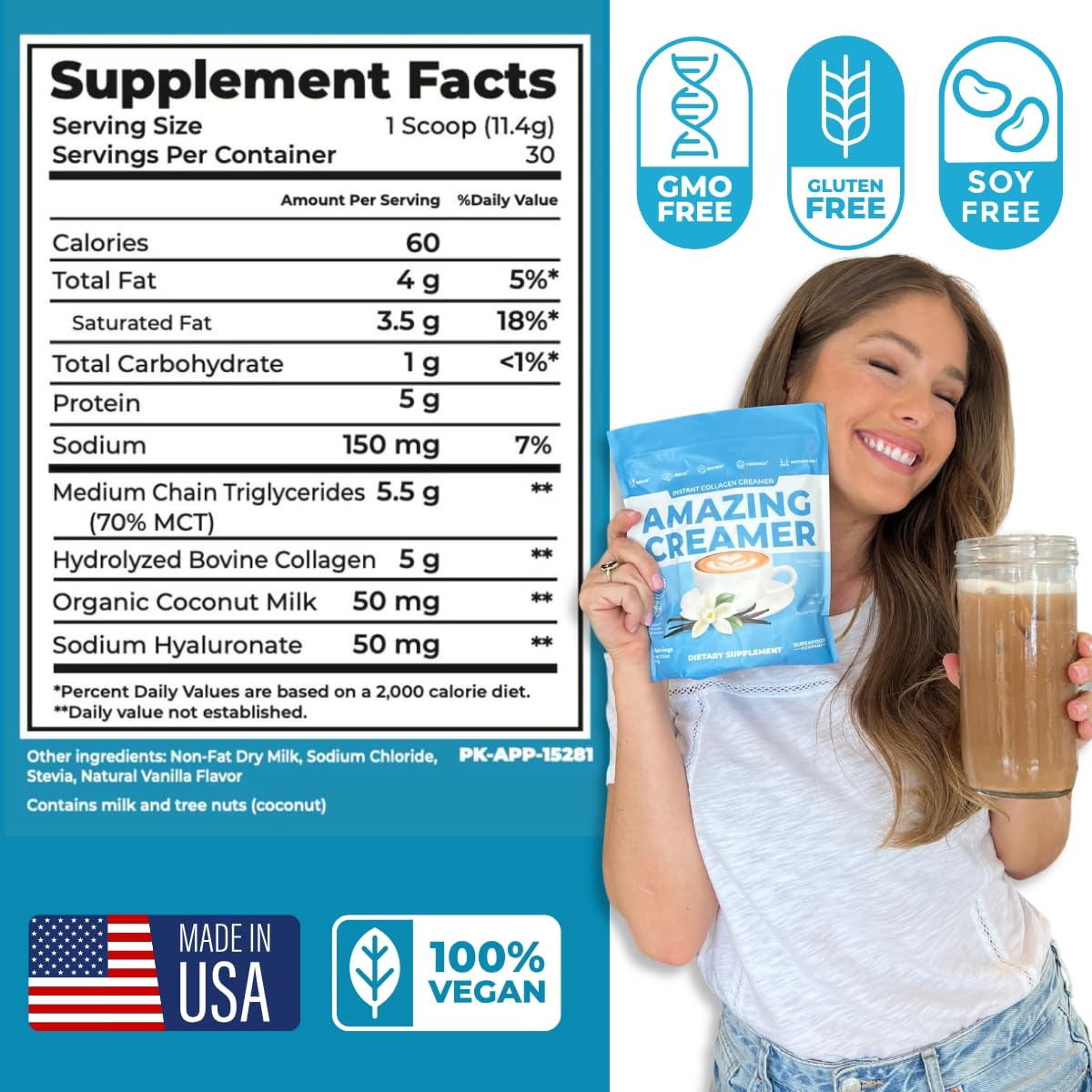 Superfoods Company Amazing Creamer with Collagen - Keto Creamer-Hyaluronic Acid & MCT Oil - Brain Boost & Curbs Cravings - Supports Healthy Skin & Hair - Diet-Friendly Powder, 23