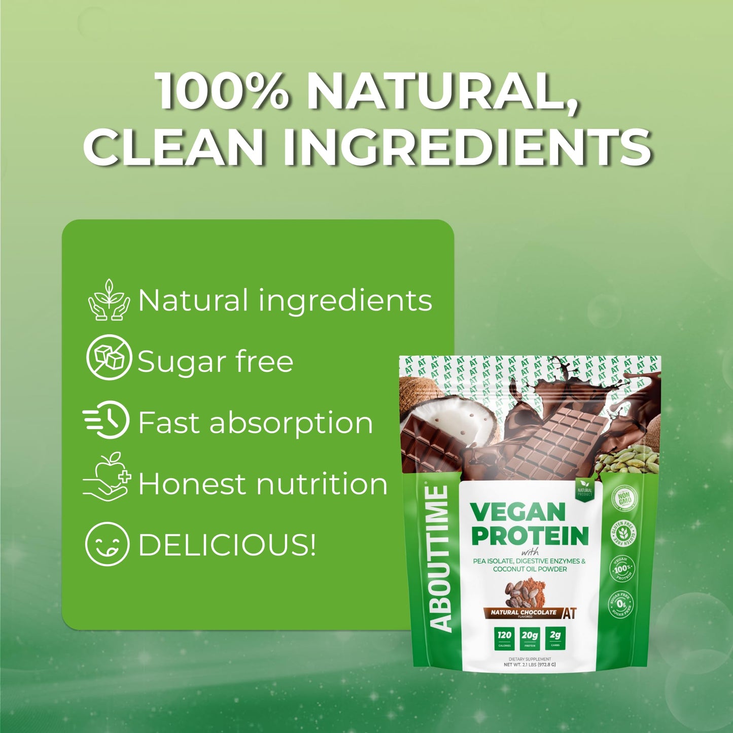 About Time Vegan Protein Powder 20g Chocolate, 32 Servings