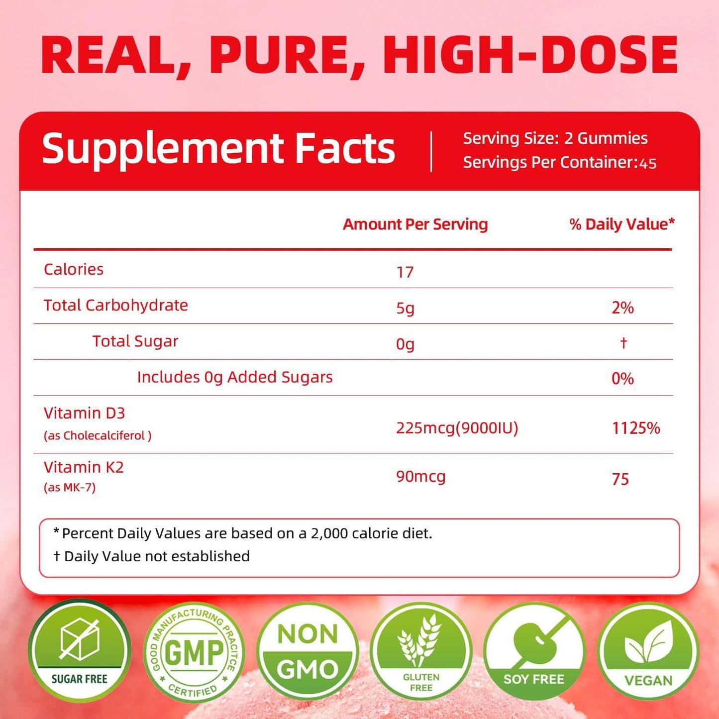 ORGMO Vitamin D3 K2 Supplement Chewable Gummies 90 Count
