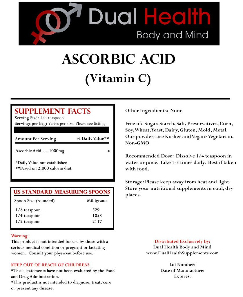 Dual Health Body & Mind Ascorbic Acid Vitamin C Powder, 70.4 oz