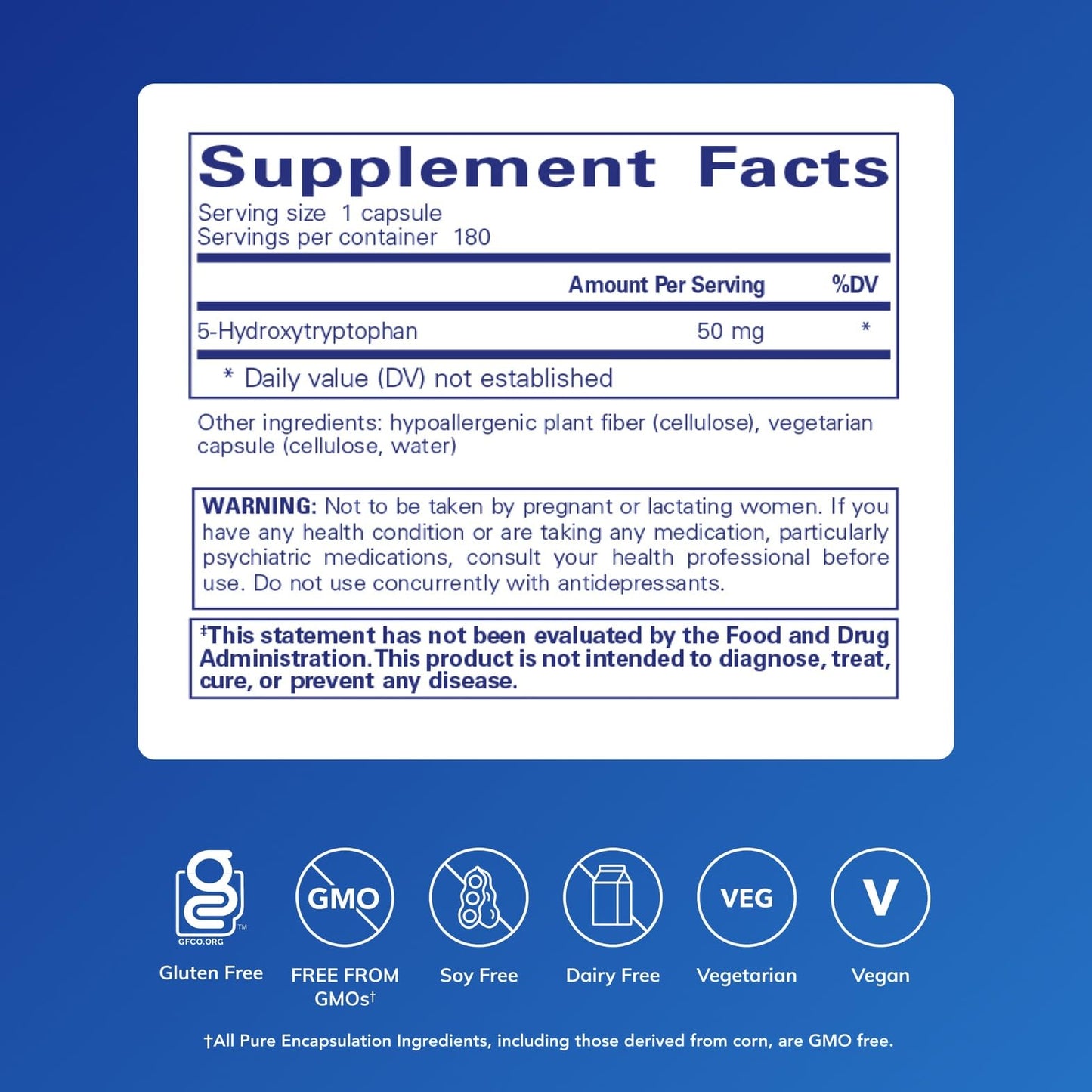 Pure Encapsulations 5-HTP 50 mg Capsules, 180 Capsules