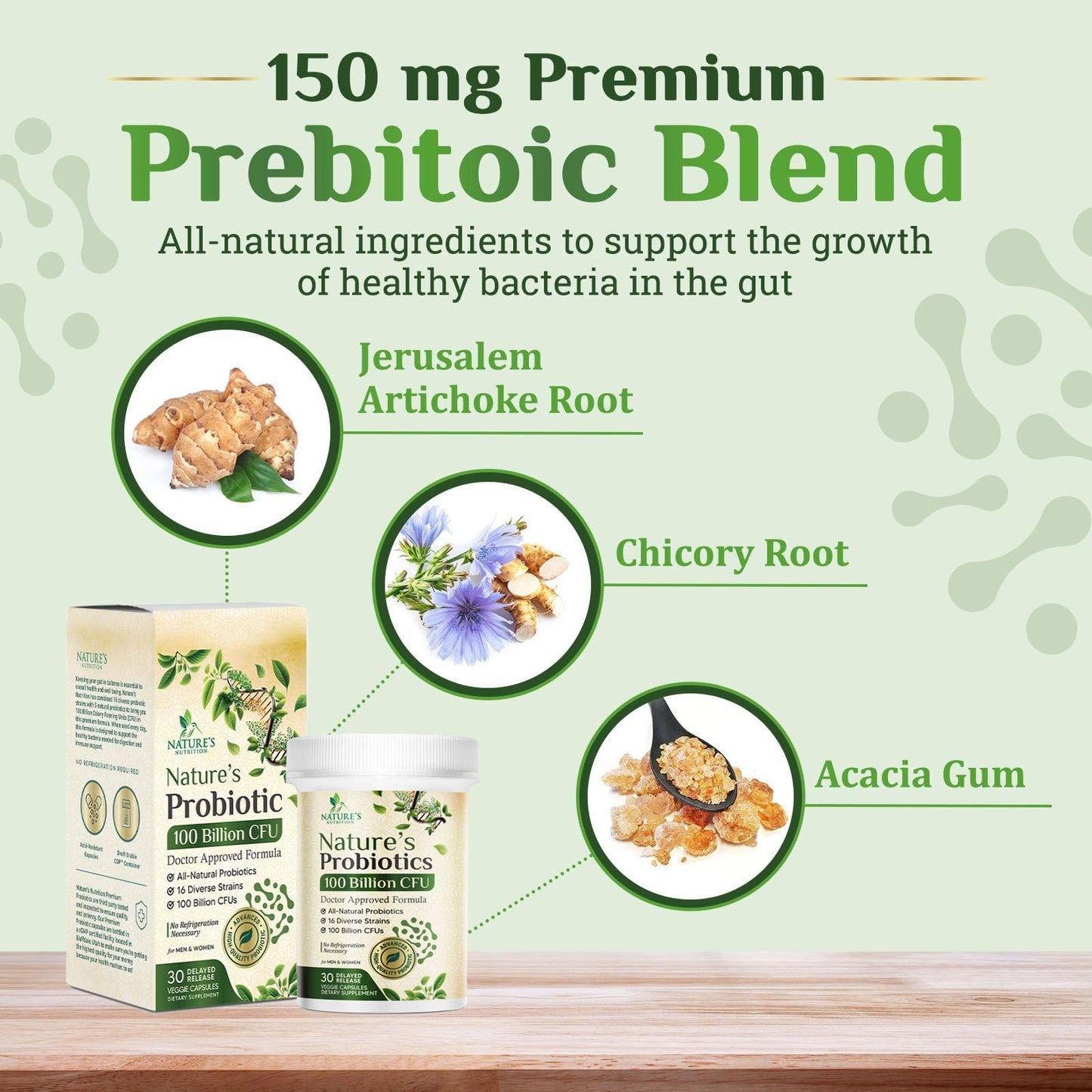 Nature's Nutrition Probiotics 100 Billion CFU Per Serving - 16 Premium Strains + Prebiotics, 30 Capsules