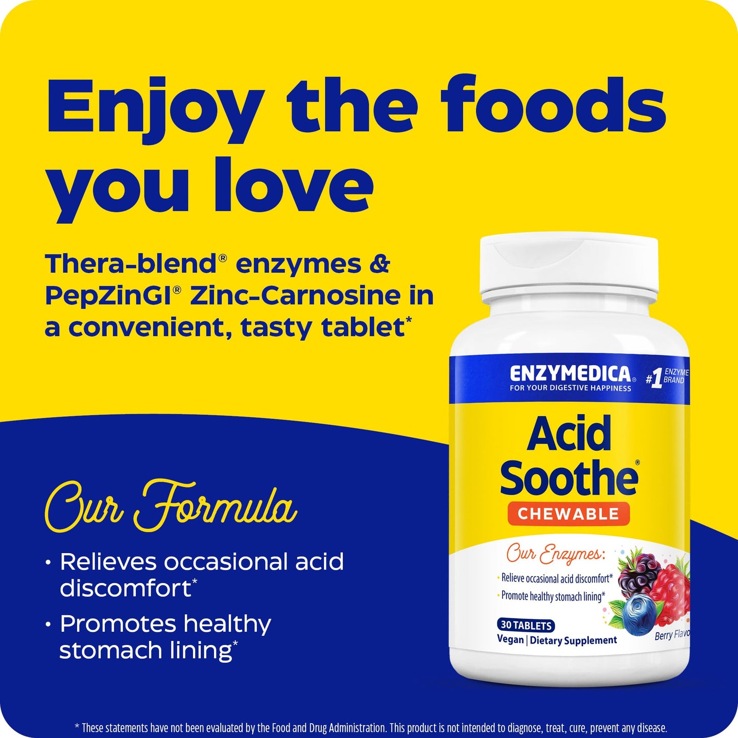 ENZYMEDICA Acid Soothe Chewable Berry Capsules, 30 Count