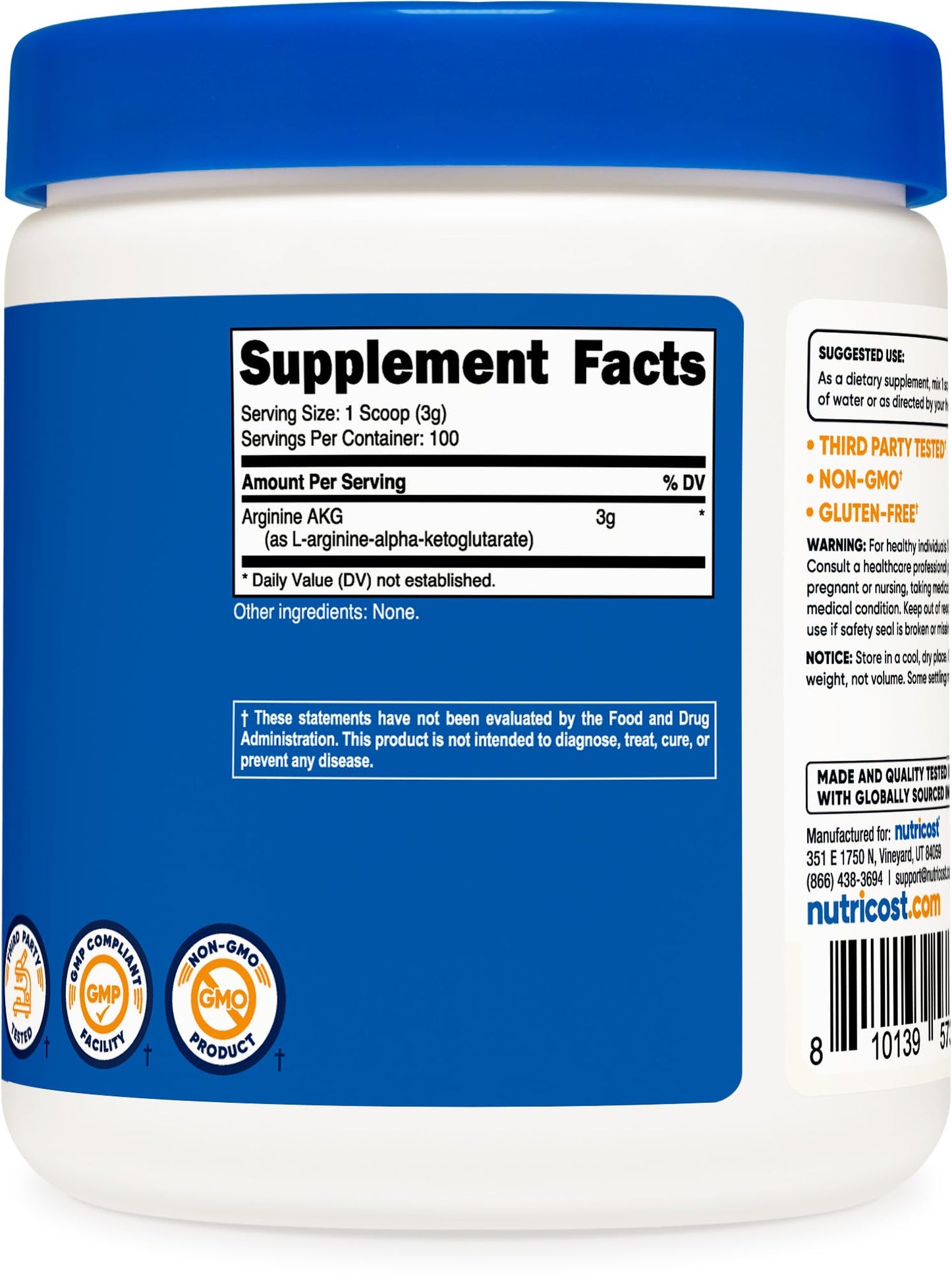 Nutricost Arginine Alpha Ketoglutarate Powder 300 Grams