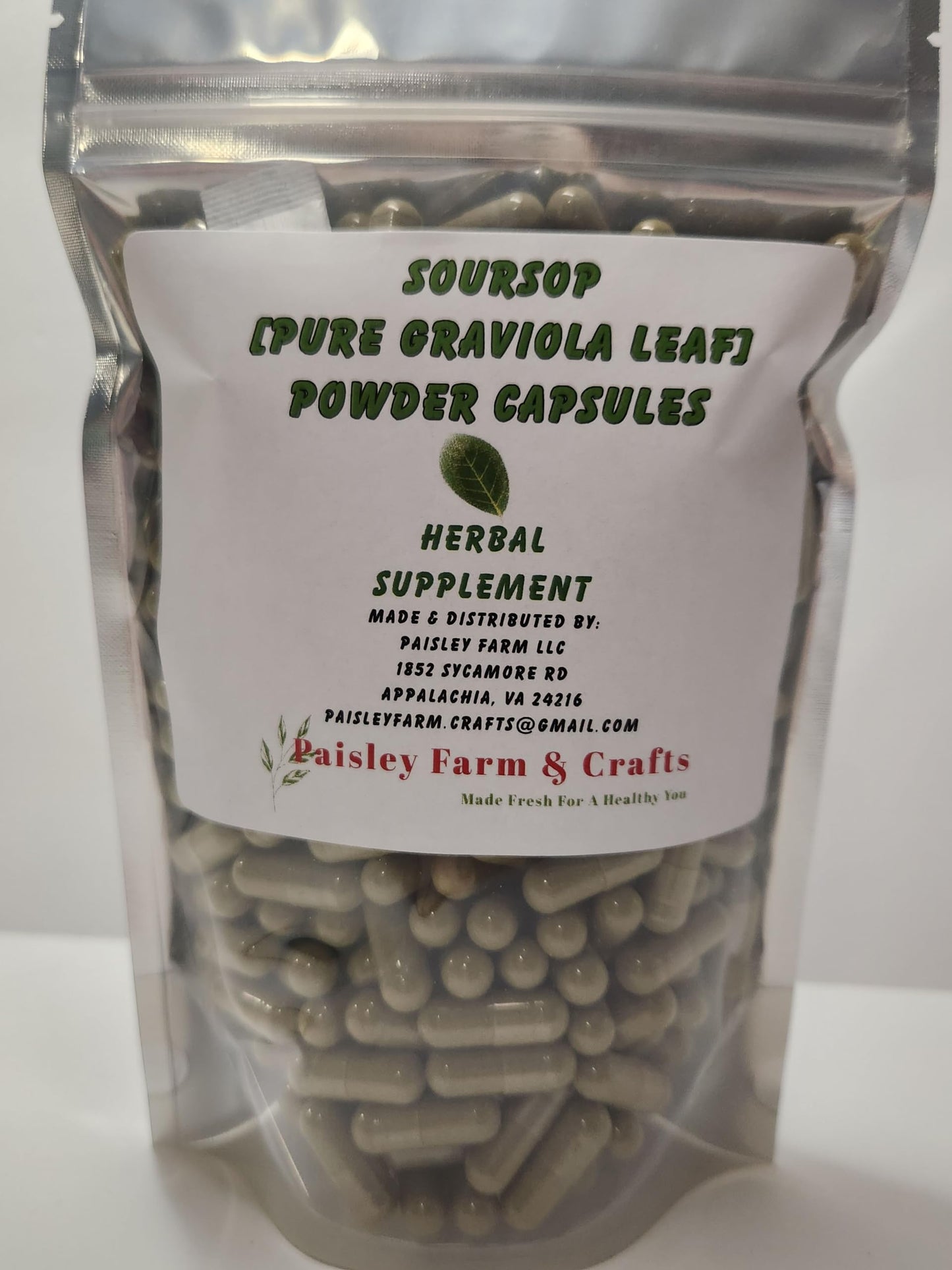 PAISLEY FARM & CRAFTS MADE FRESH FOR A HEALTHY YOU Soursop Graviola Leaf Powder Capsules 300 Count