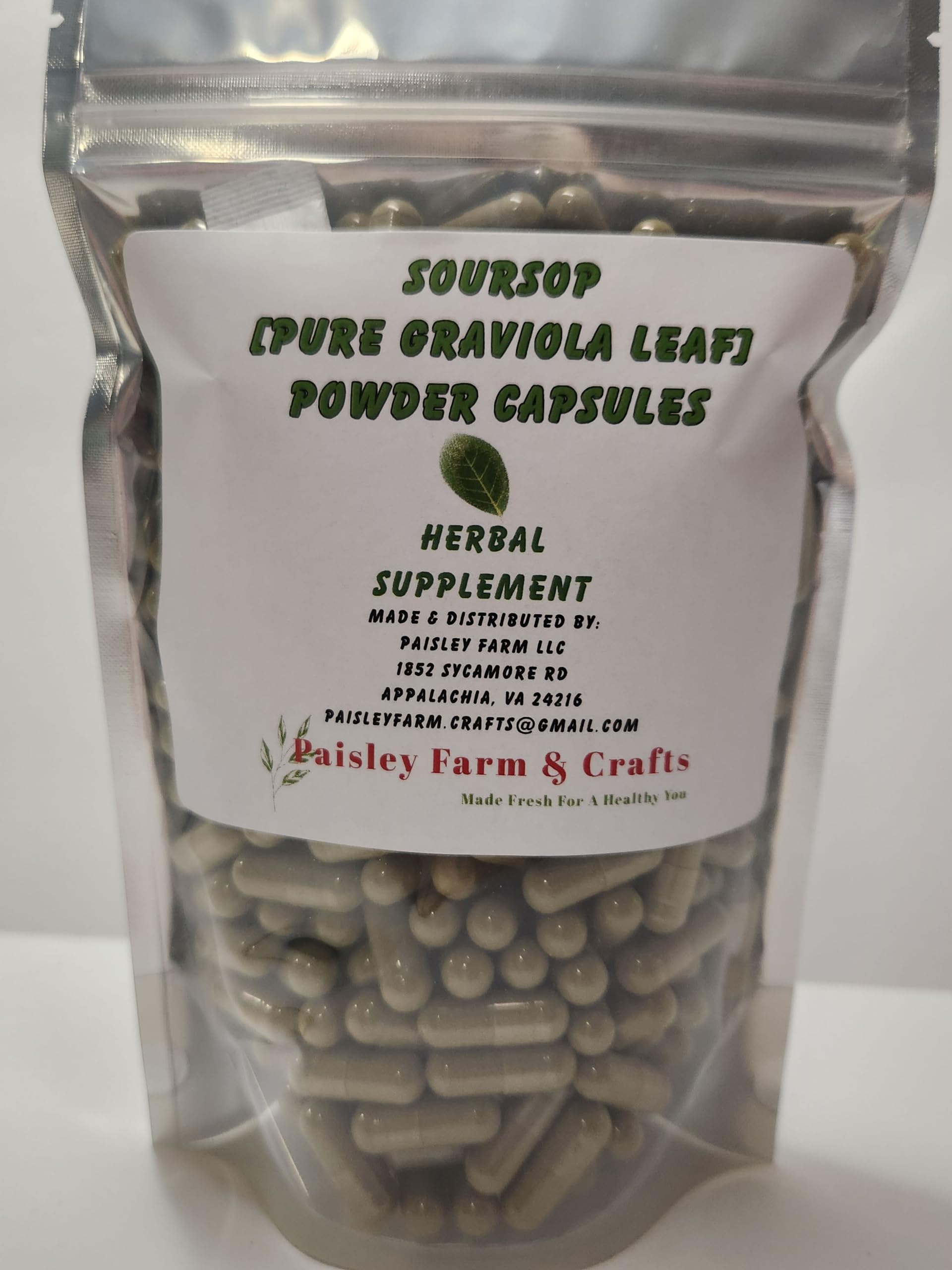 PAISLEY FARM & CRAFTS MADE FRESH FOR A HEALTHY YOU Soursop Graviola Leaf Powder Capsules 300 Count