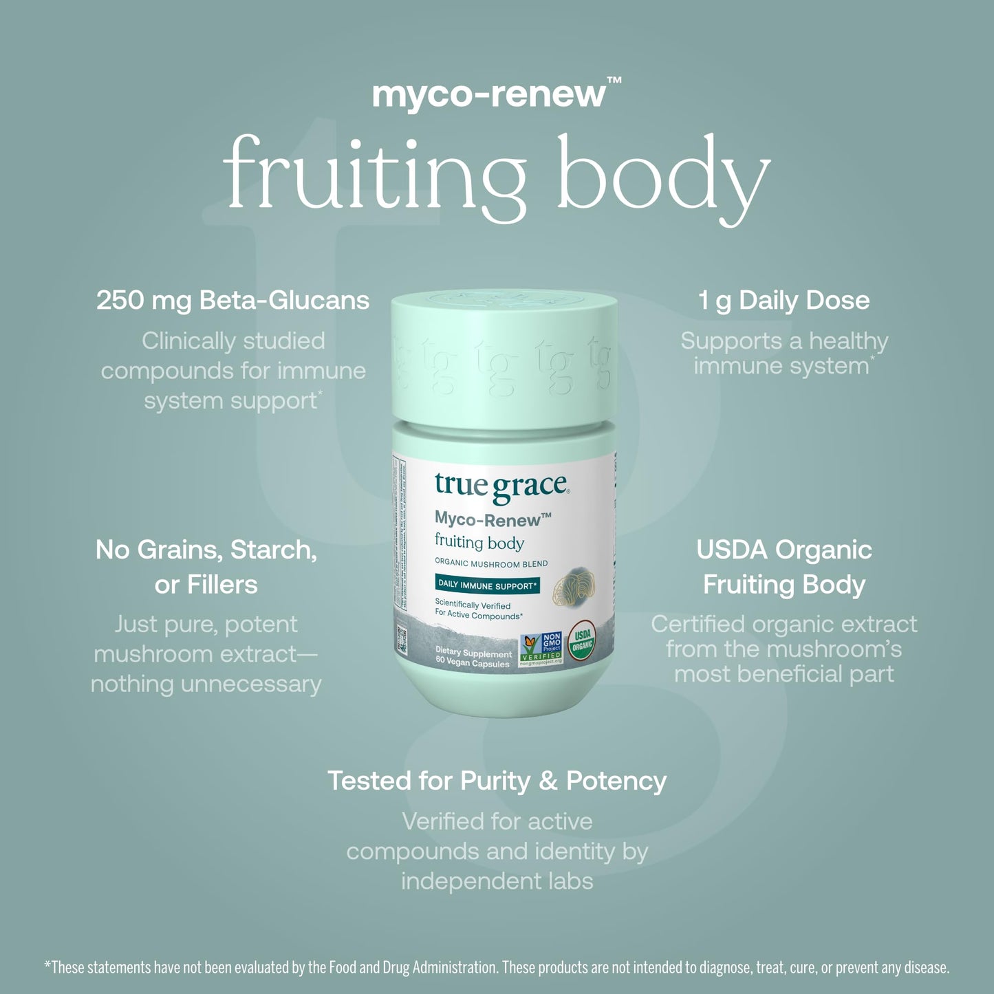 True Grace Mushroom Myco-Renew Blend Daily Immune Support Capsules 60 Count