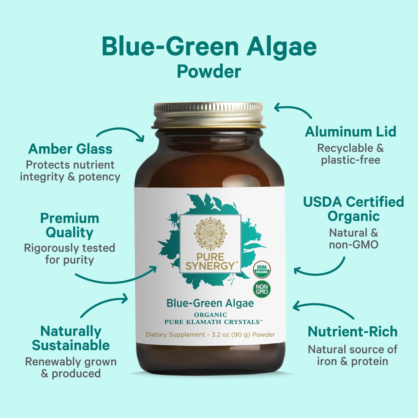 PURE SYNERGY Blue-Green Algae Powder, 3.2 oz
