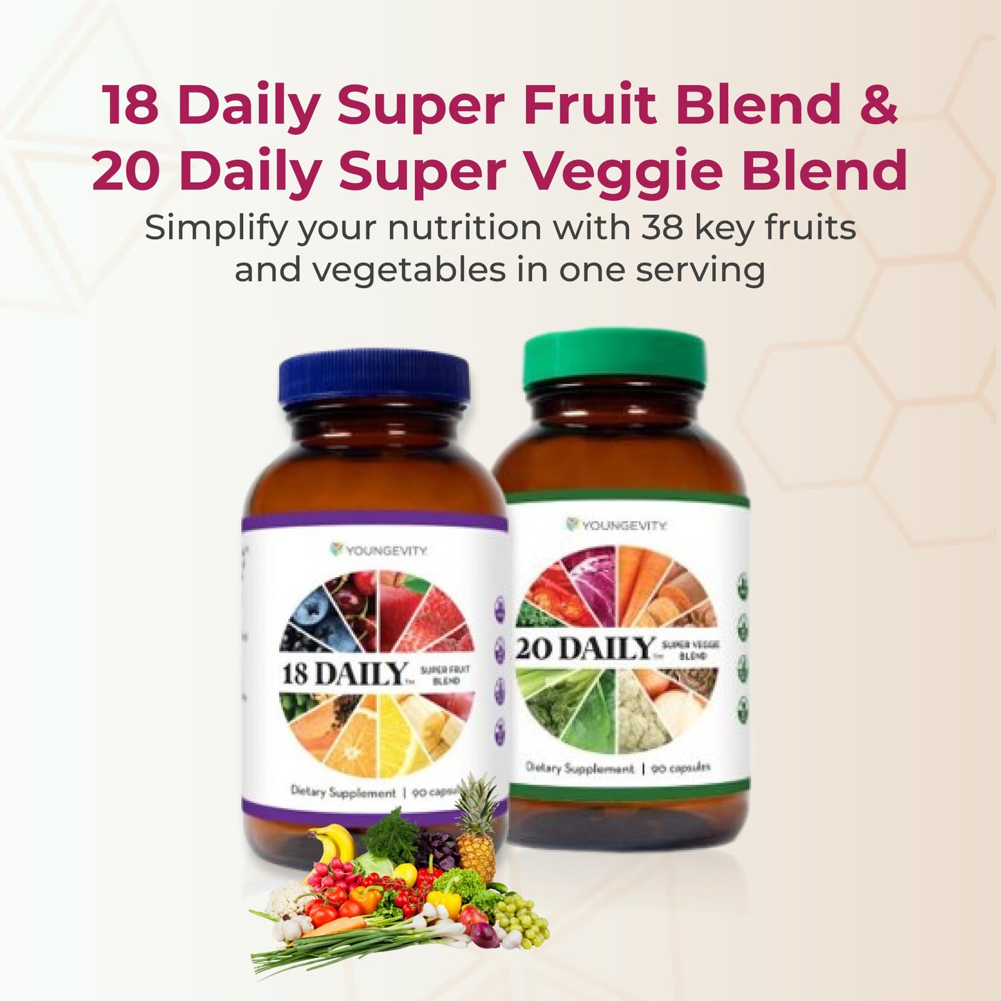 Youngevity 18 Daily Super Fruit Blend & 20 Daily Super Veggie Blend Capsules, Pack of 2