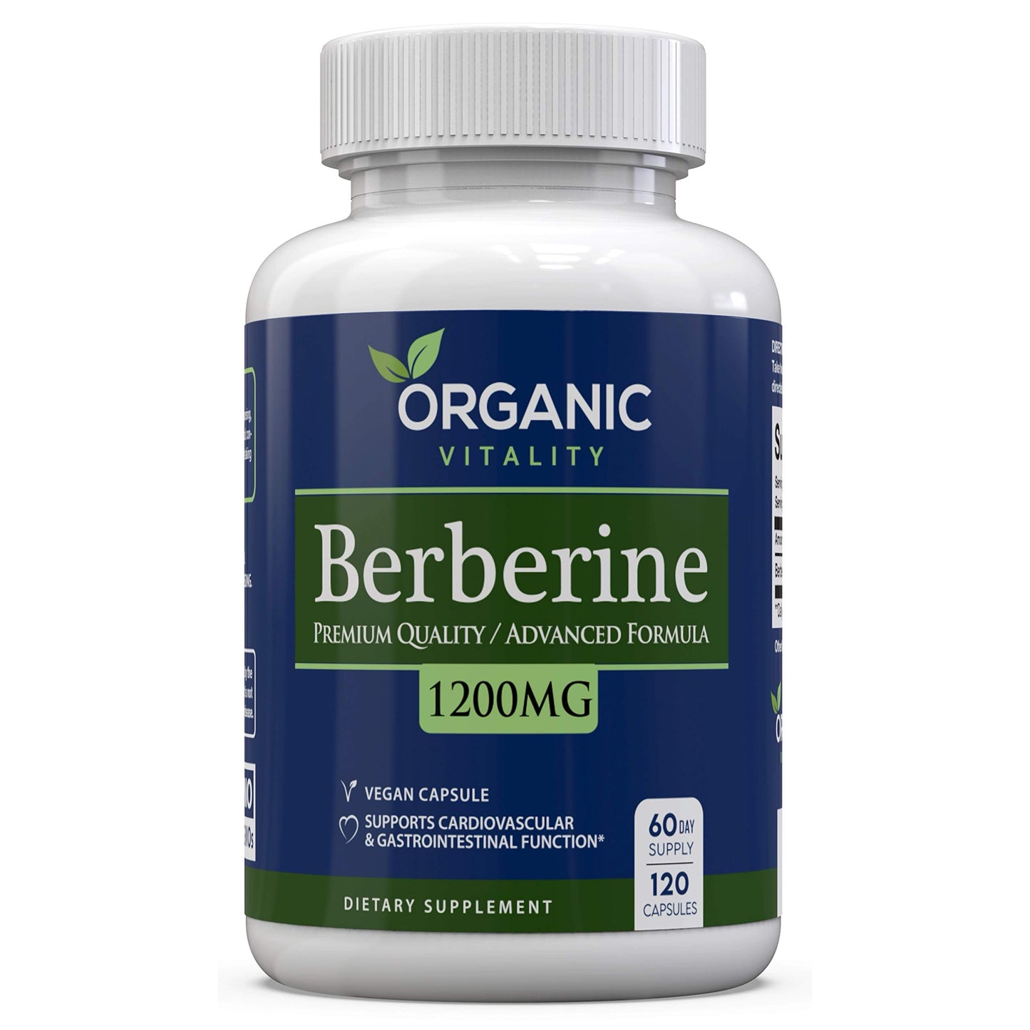 ORGANIC VITALITY Berberine HCL Supplement 1200mg Per Serving, Capsule, 120 Count