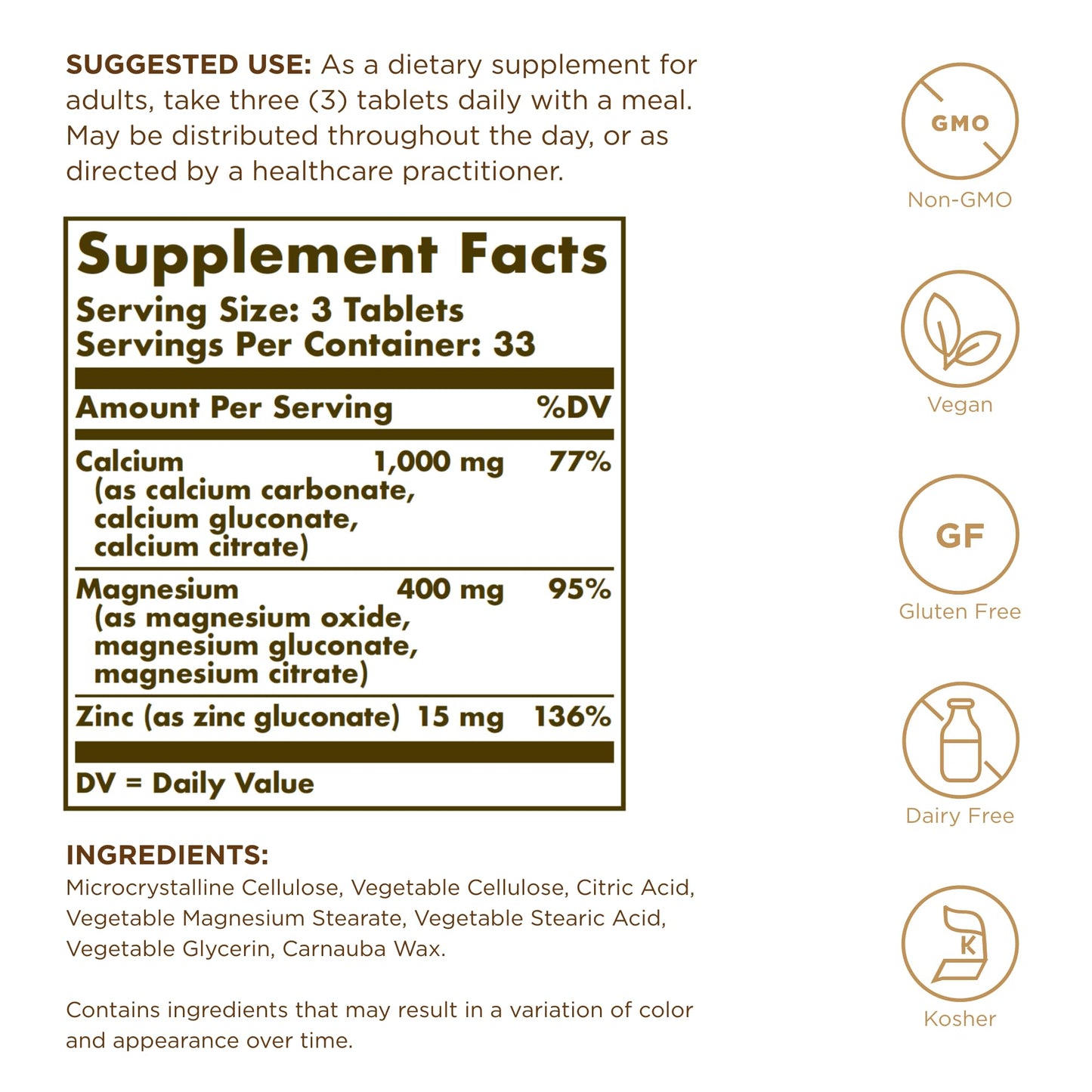 Solgar Calcium Magnesium Plus Zinc Tablets 200