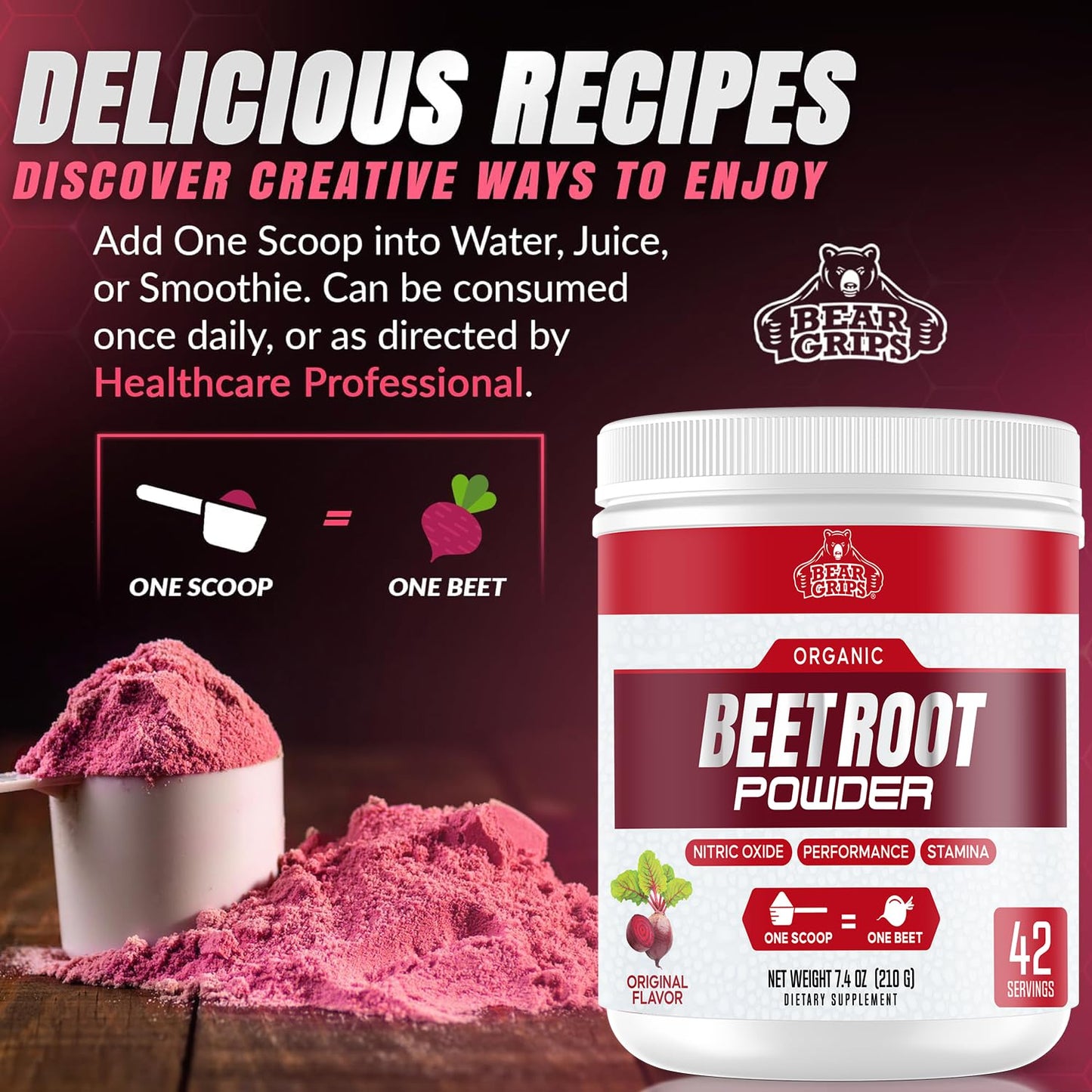 Bear Grips Beet Root Powder 7.4 Ounce