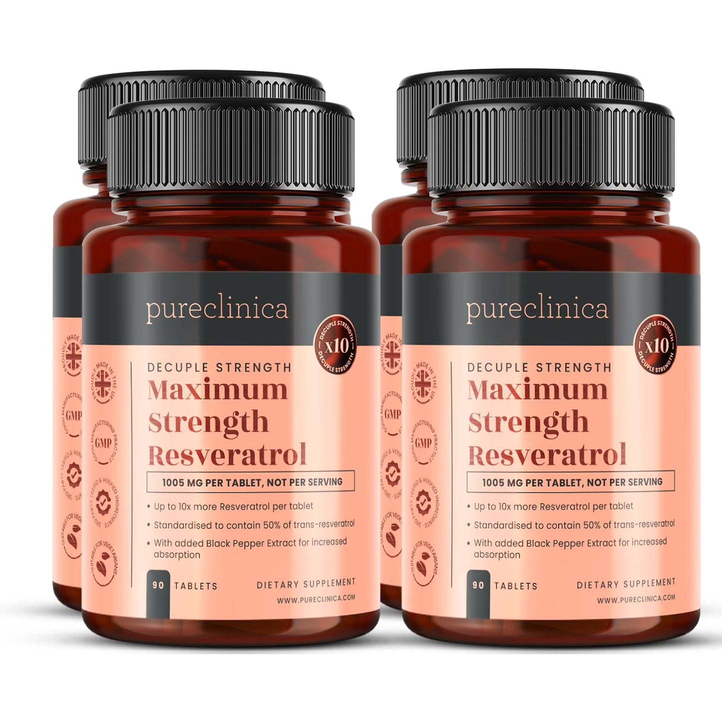 pureclinica Maximum Strength Resveratrol 1000mg, 360 Tablets