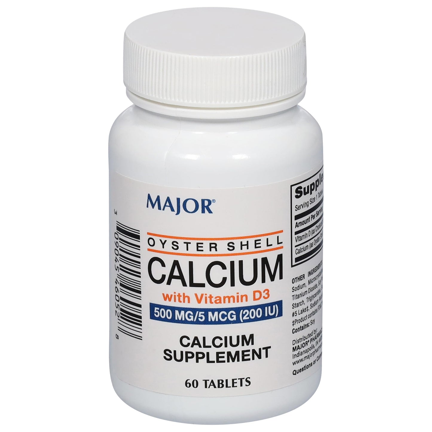 MAJOR Oyster Shell Calcium with Vitamin D3 500 mg / 5 mcg (200 IU) Calcium Supplement Tablet, 60 Tablets
